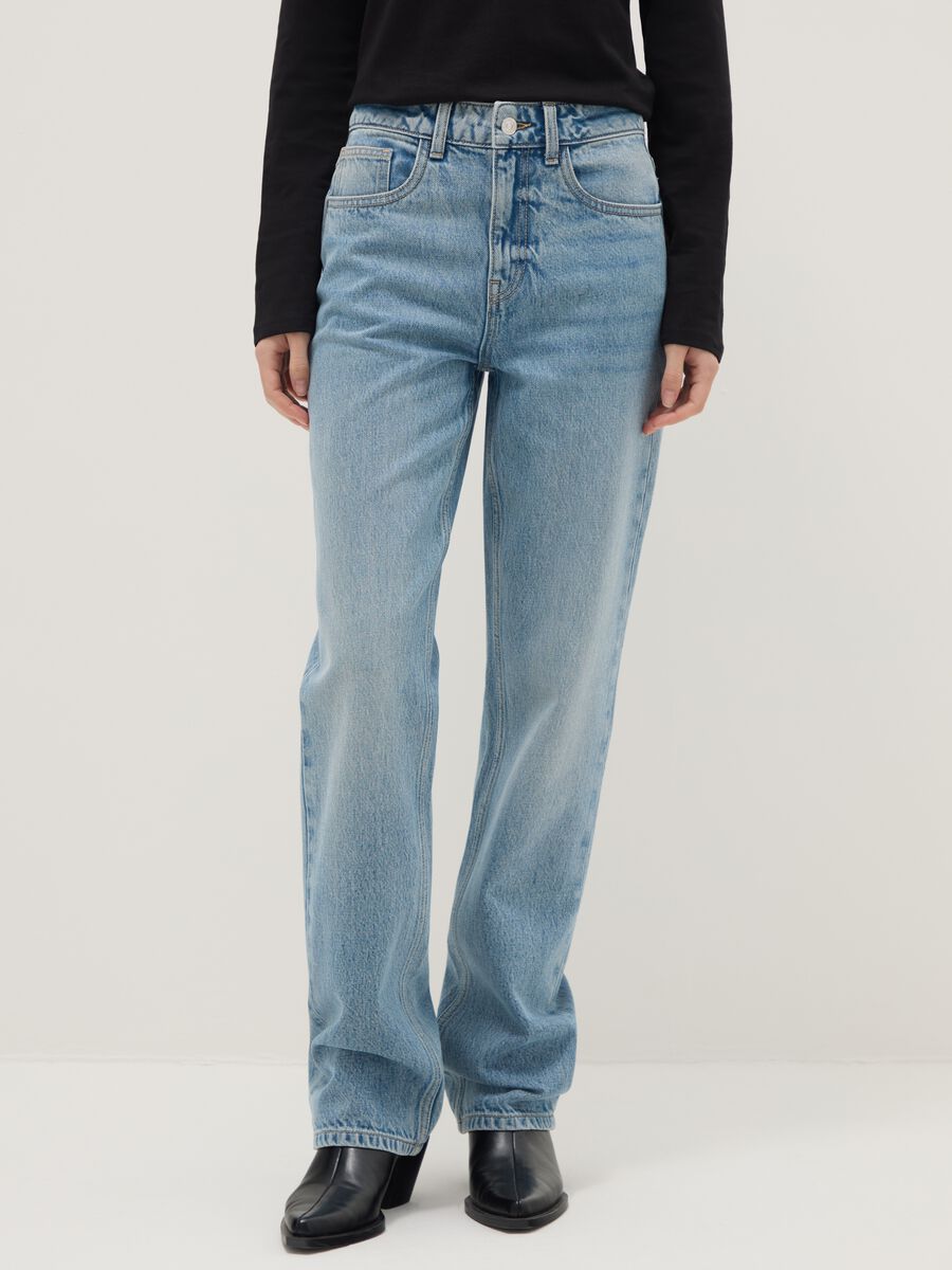 Blue pure cotton straight fit jeans_1