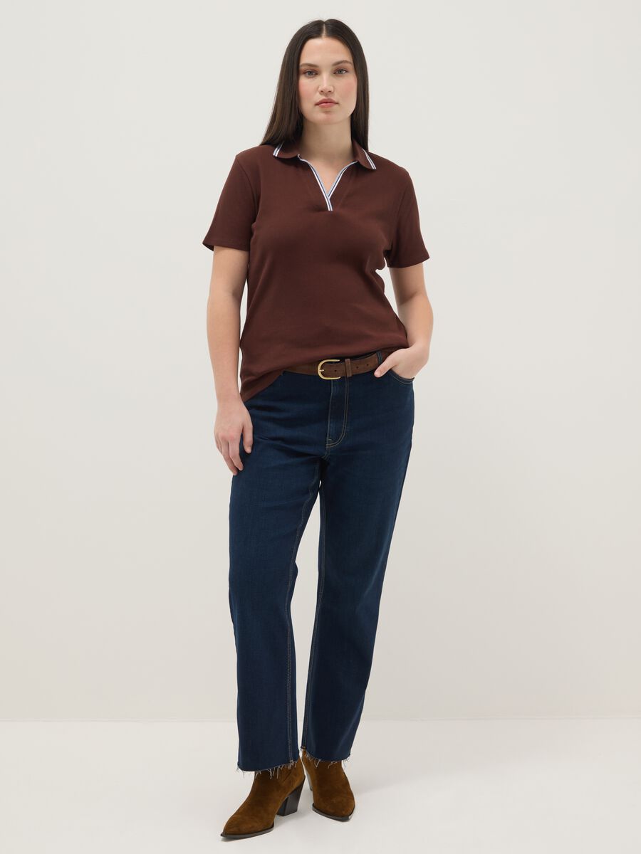 Short-sleeve brown pure cotton polo shirt regular fit_3