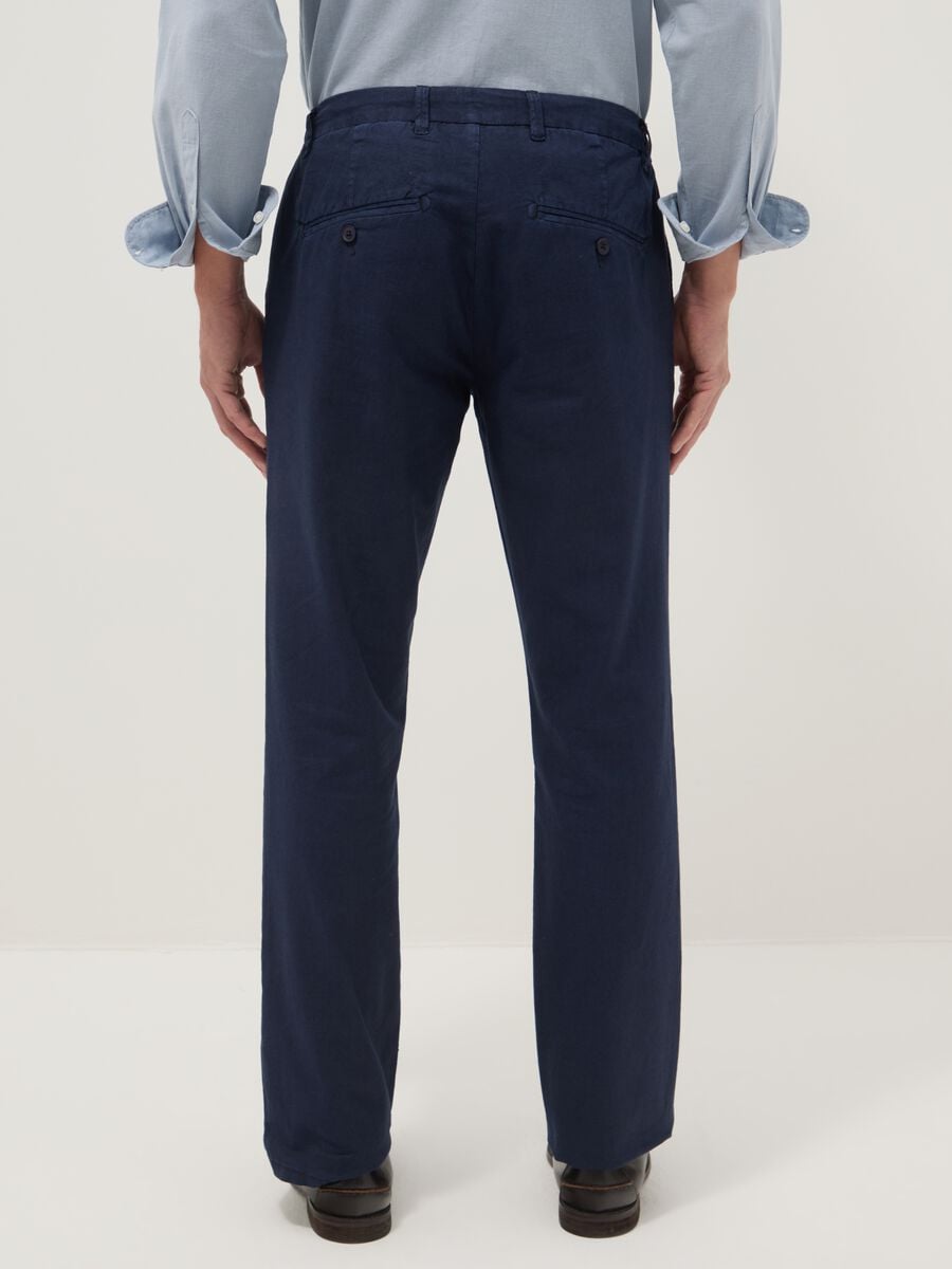 Blue linen and cotton blend chino trousers, regular fit_2