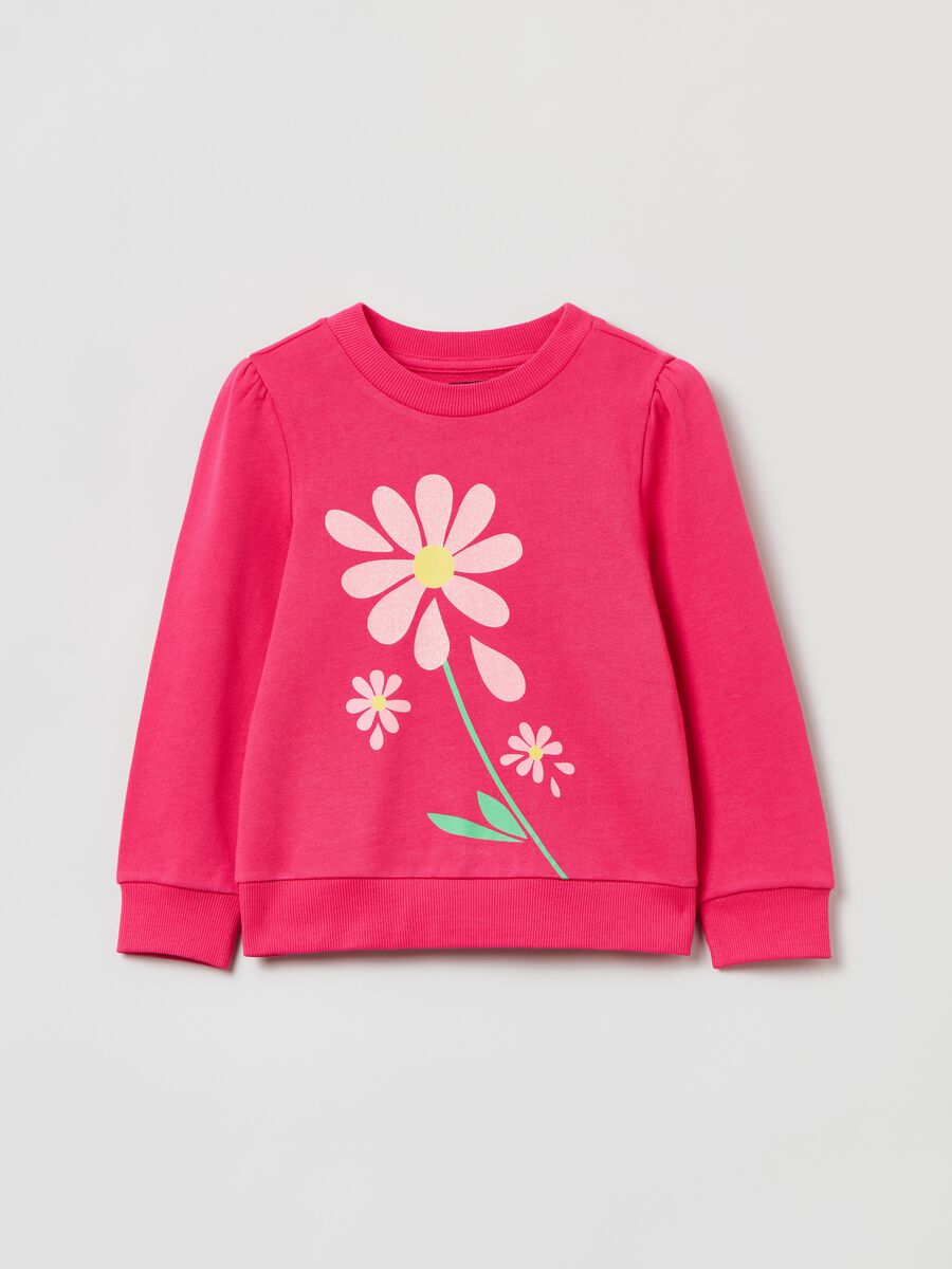 Cotton hoodie with glitter flower print_0