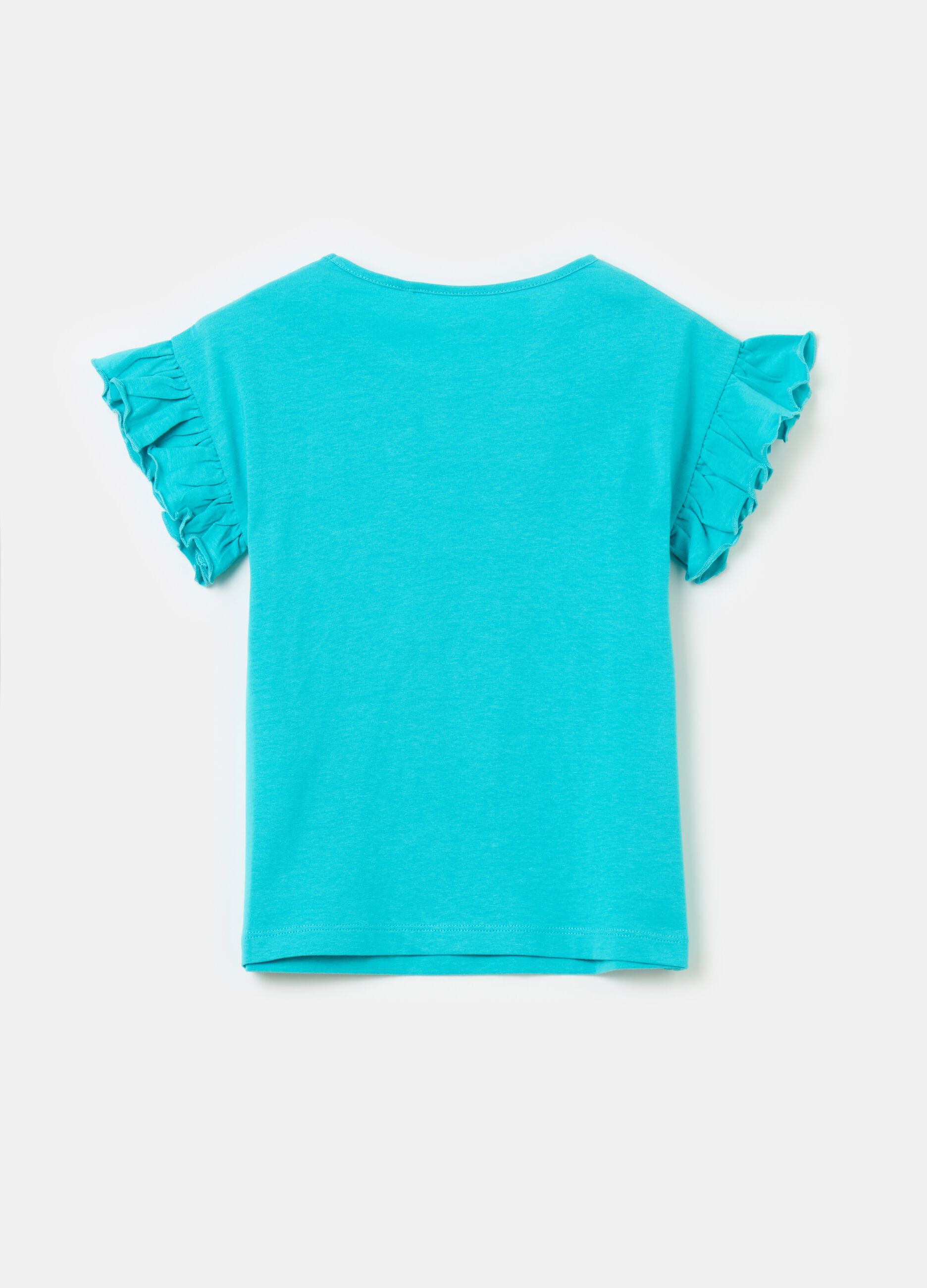 Cotton T-shirt with small pocket and frills