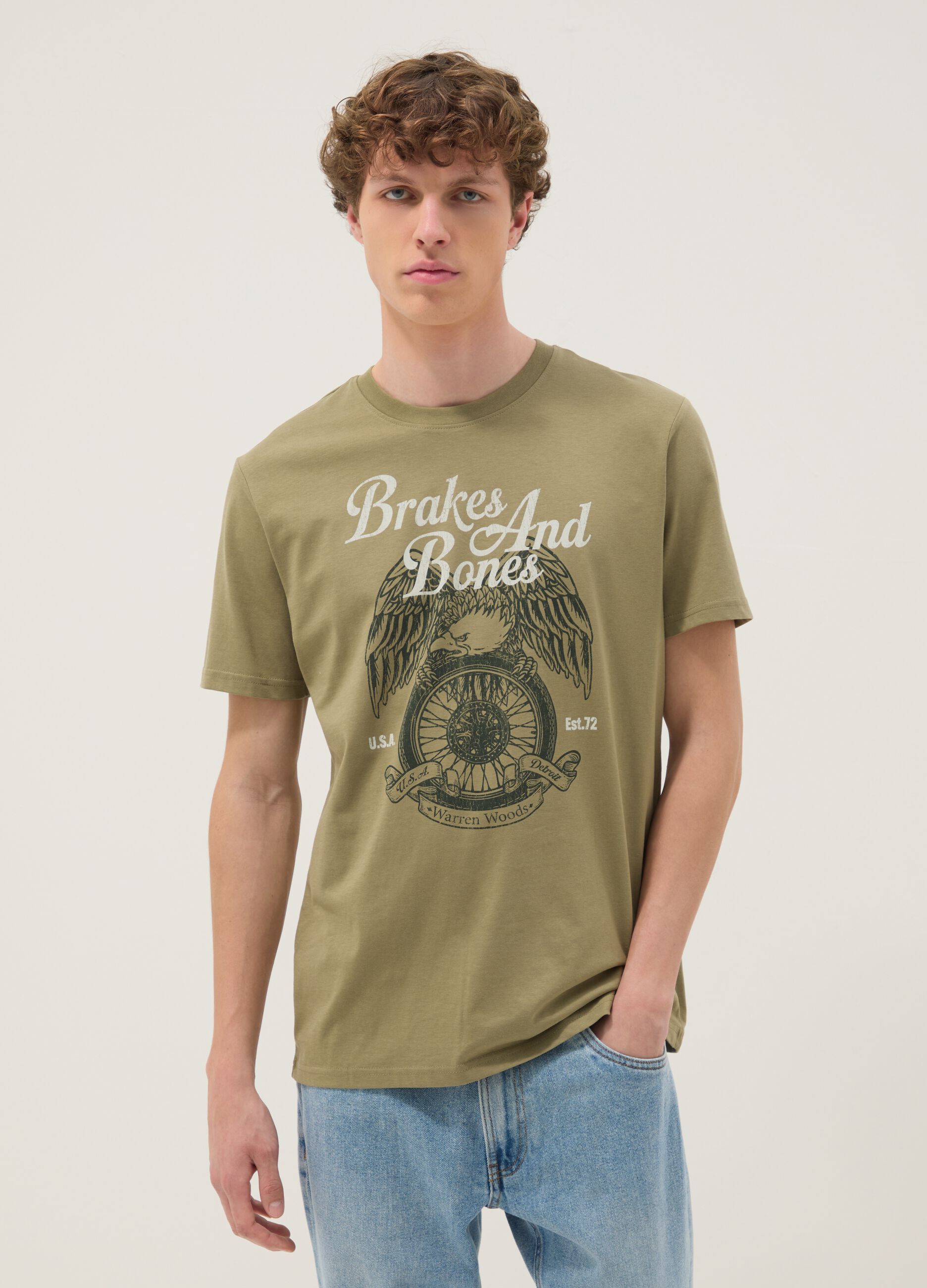 Gr&uuml;nes T-Shirt mit Print aus reiner Baumwolle, Regular Fit