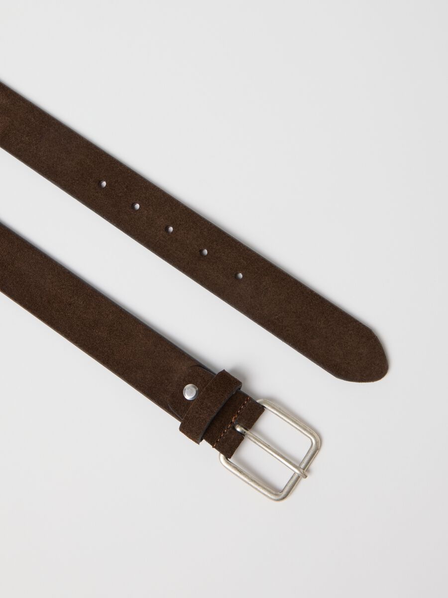 Brown genuine leather belt with metal buckle_1