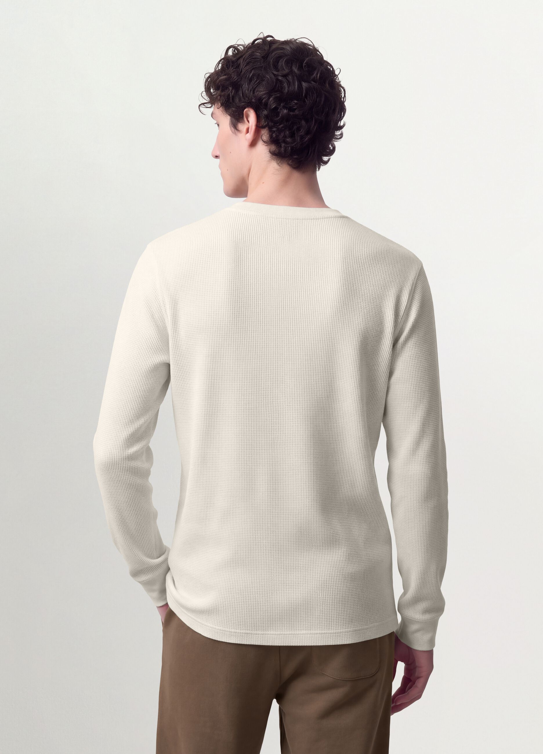Wei&szlig;es Regular-Fit T-Shirt aus Viskosemix mit Waffelstruktur