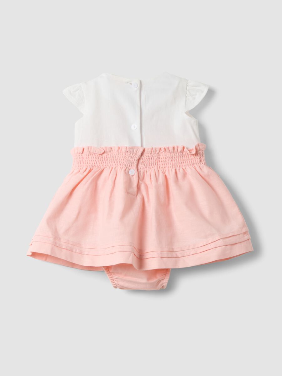 Pink cotton-linen blend romper with Winnie the Pooh embroidery for baby girl_1