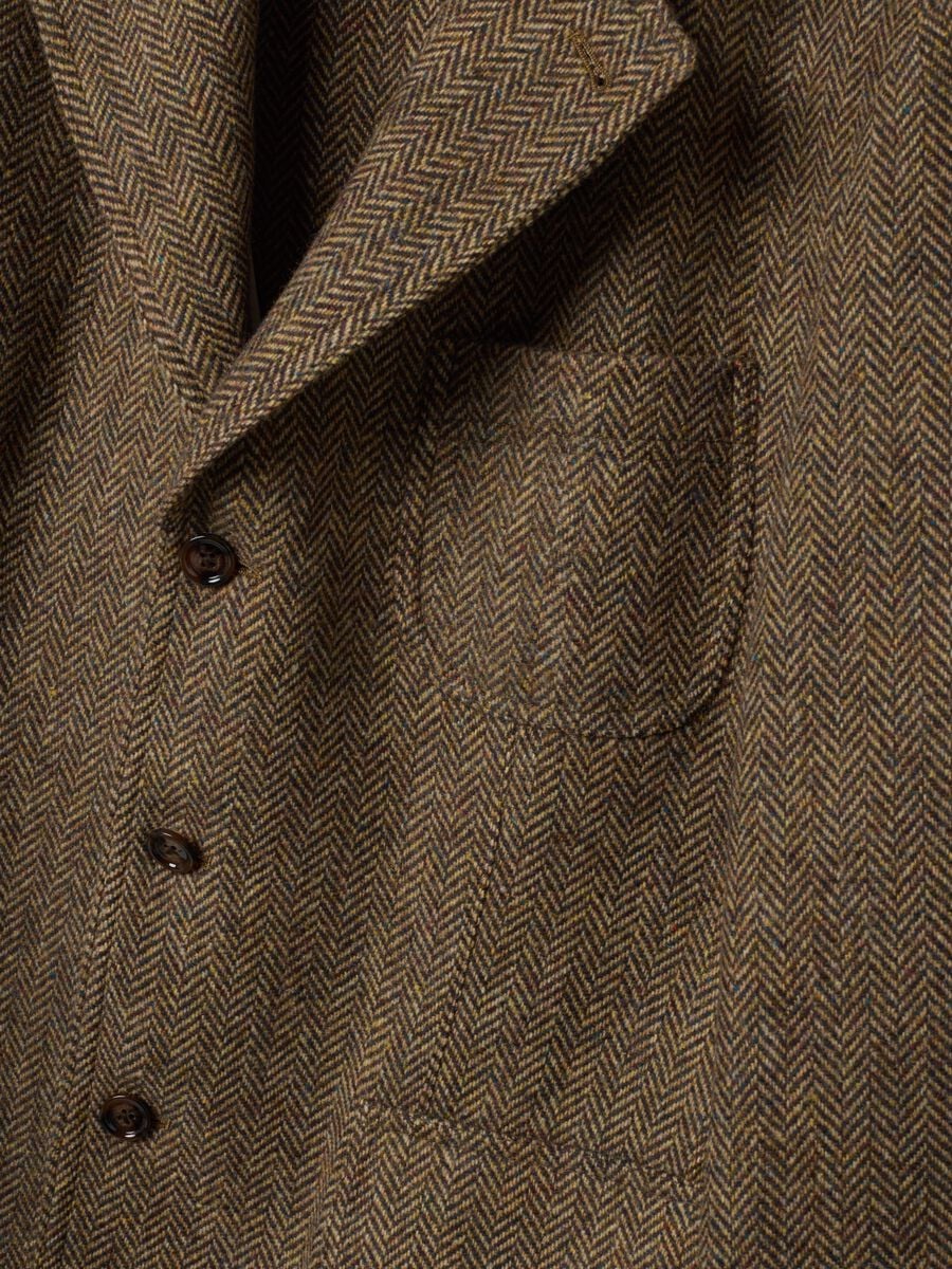 Blazer cammello in misto lana a spina di pesce_1