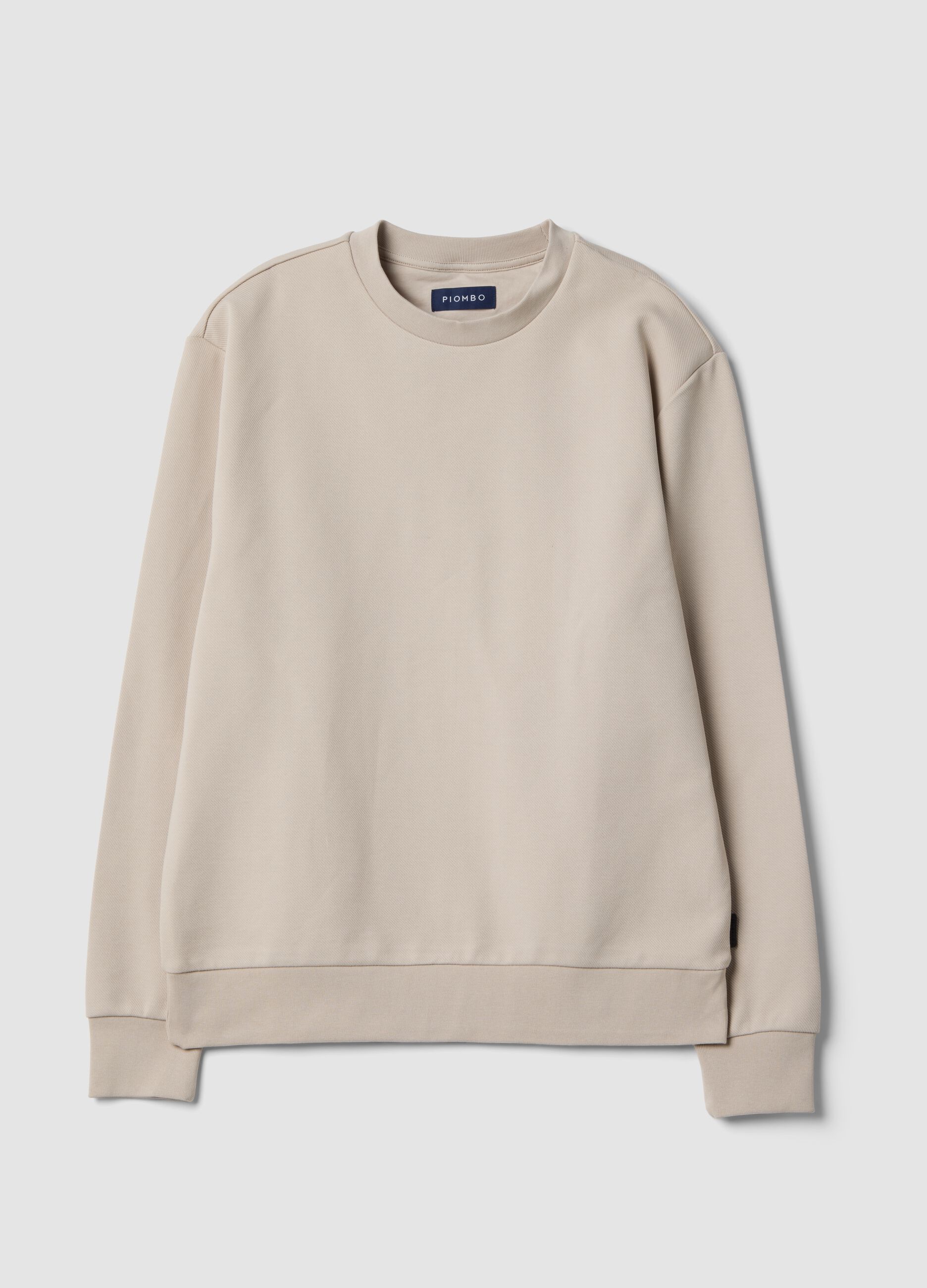 Beige stretch-cotton relaxed-fit crew-neck sweatshirt
