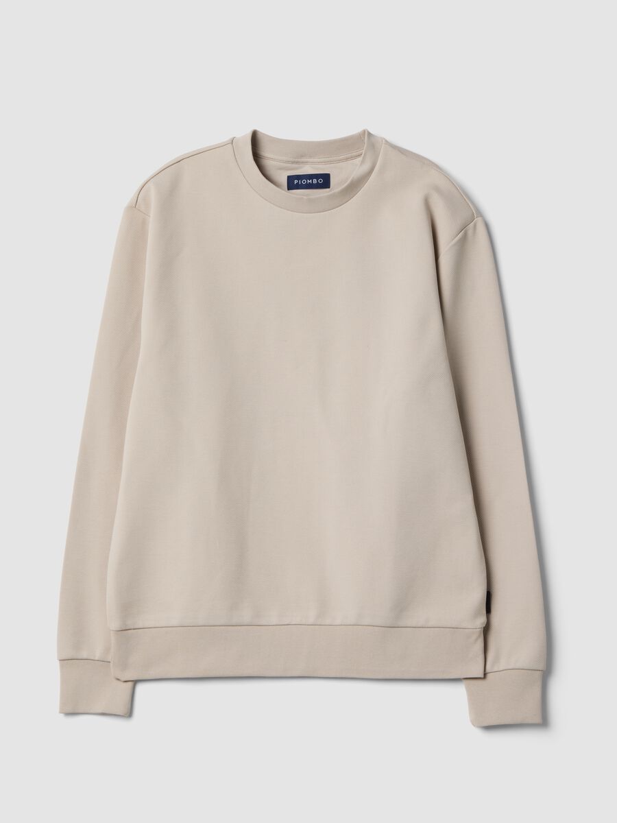 Beige stretch-cotton relaxed-fit crew-neck sweatshirt_0