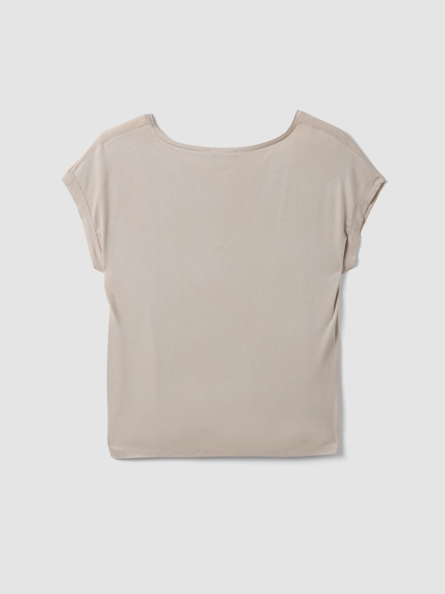 Beige pure viscose V-neck T-shirt, regular fit_1