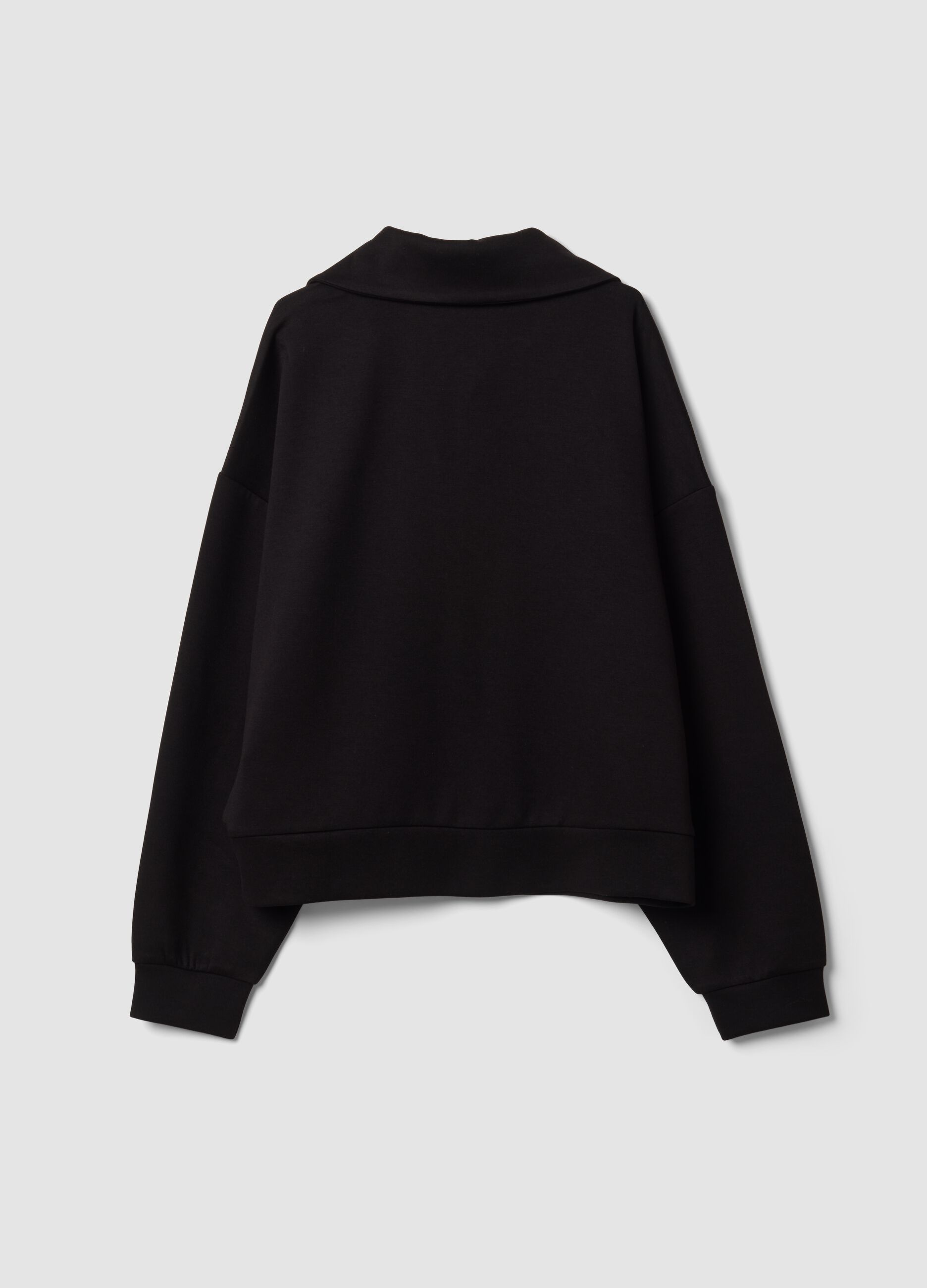 Schwarzes Full-Zip-Sweatshirt aus elastischer Viskose mit Kragen