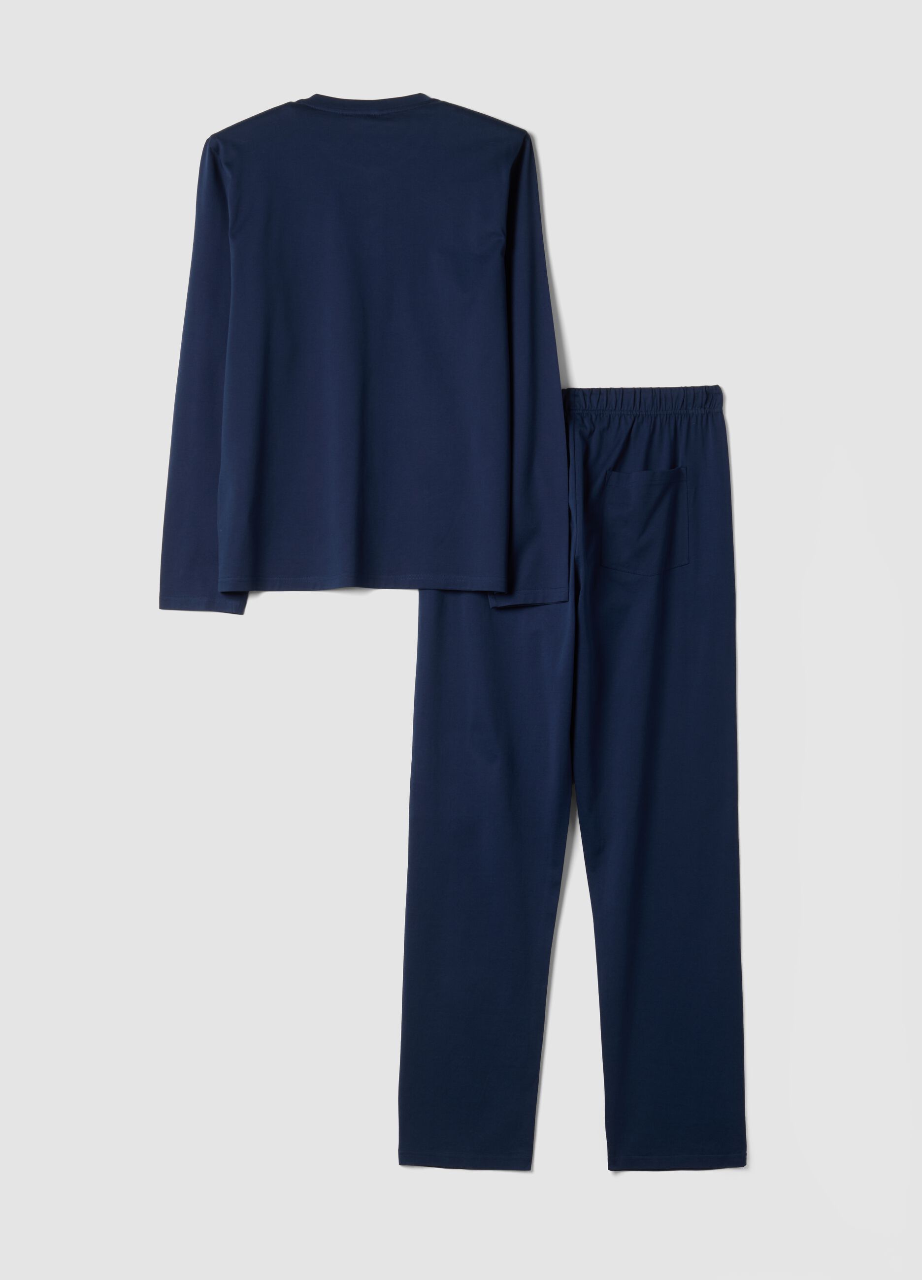 Pigiama blu in puro cotone organico con scollo serafino regular fit