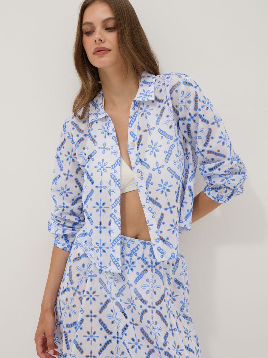 Blaue Bluse aus Bio-Baumwolle mit Allover-Print_0