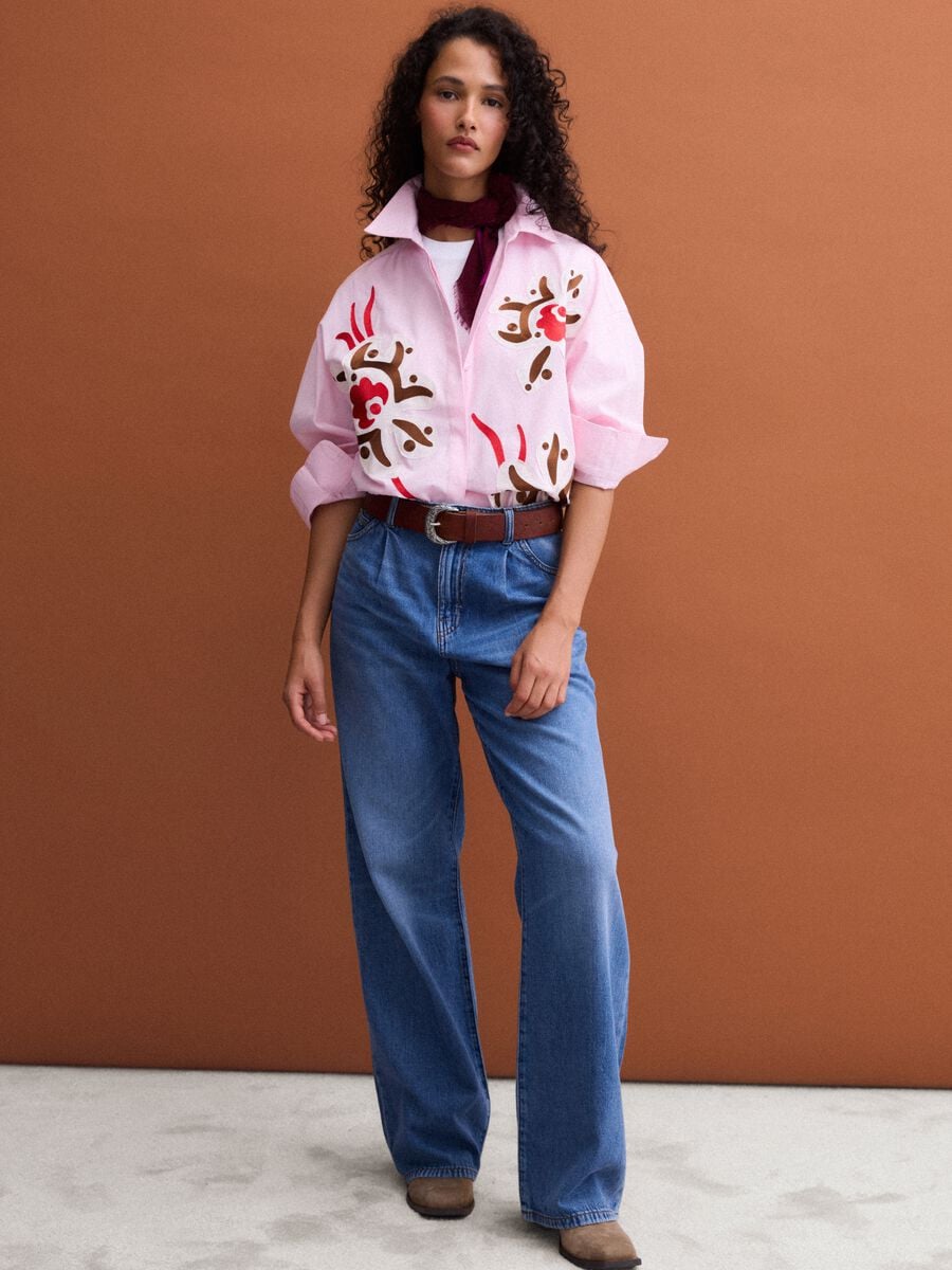 Rosa Hemd aus Popeline aus reiner Baumwolle mit Floral-Print, Regular Fit_1
