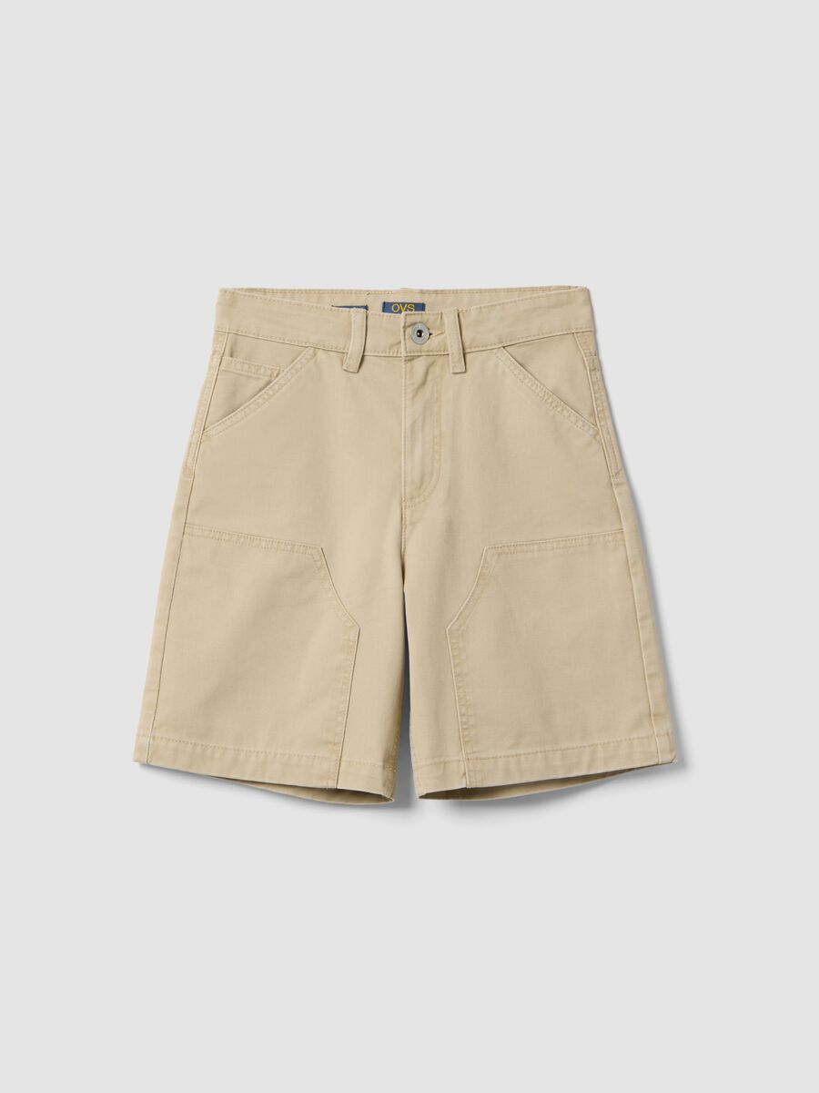 Jungen Komfort Fit beige Shorts aus reiner Baumwolle_0