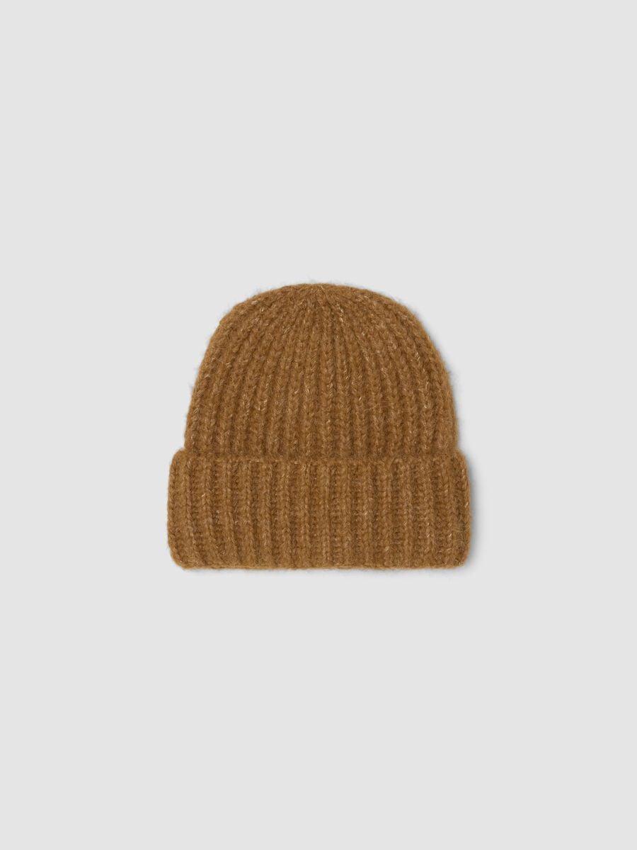 Brown wide-rib stretch wool beanie_0