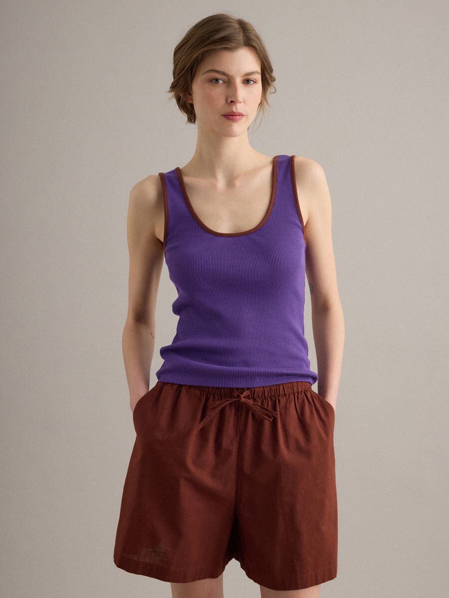Purple ribbed pure cotton tank top_3
