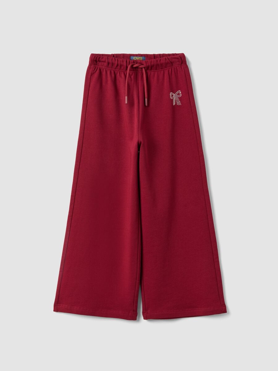 Red pure cotton trousers with elasticated waist and bow for girls_0