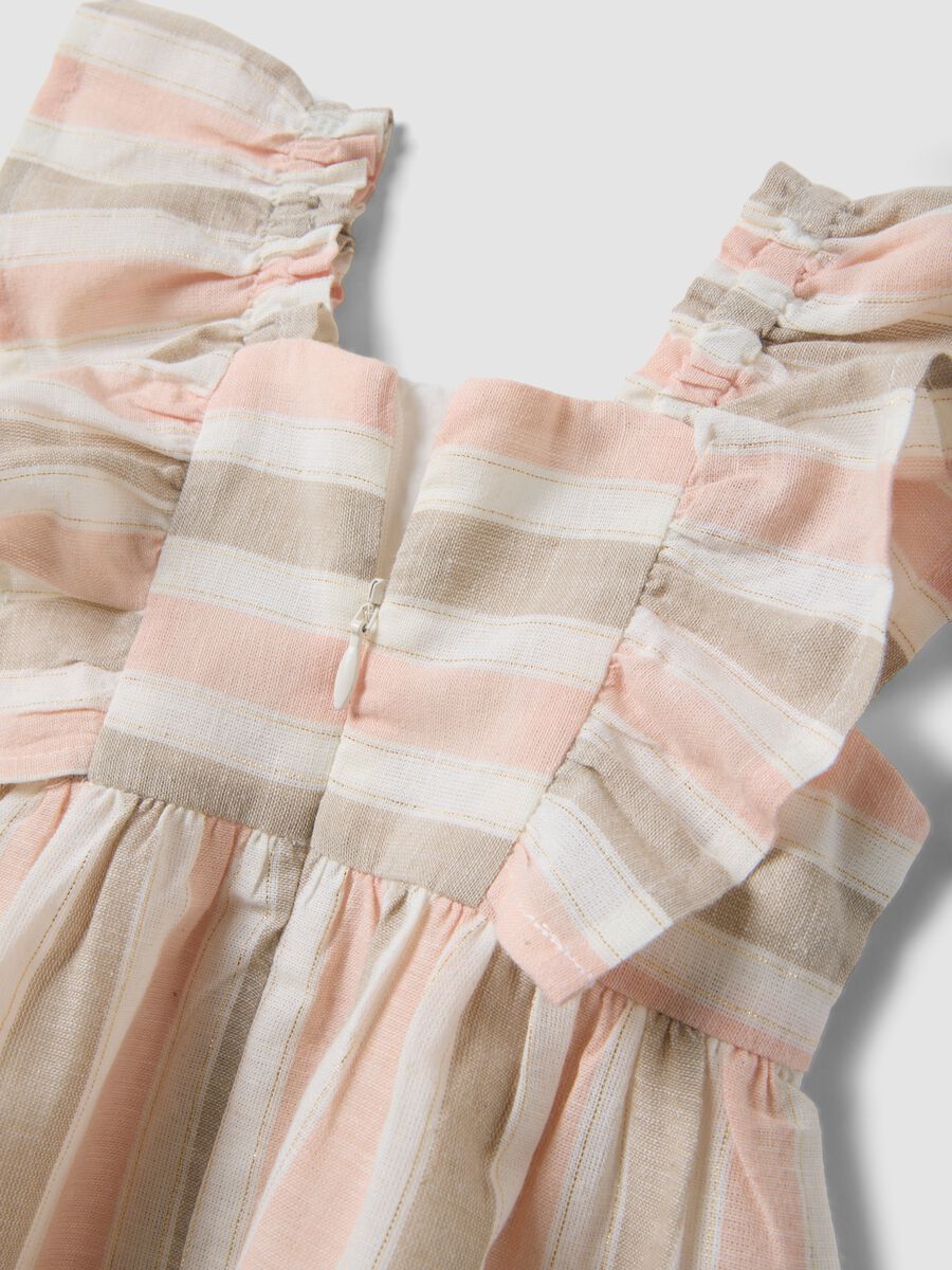 Pink striped cotton and linen-blend dress with ruffles_3