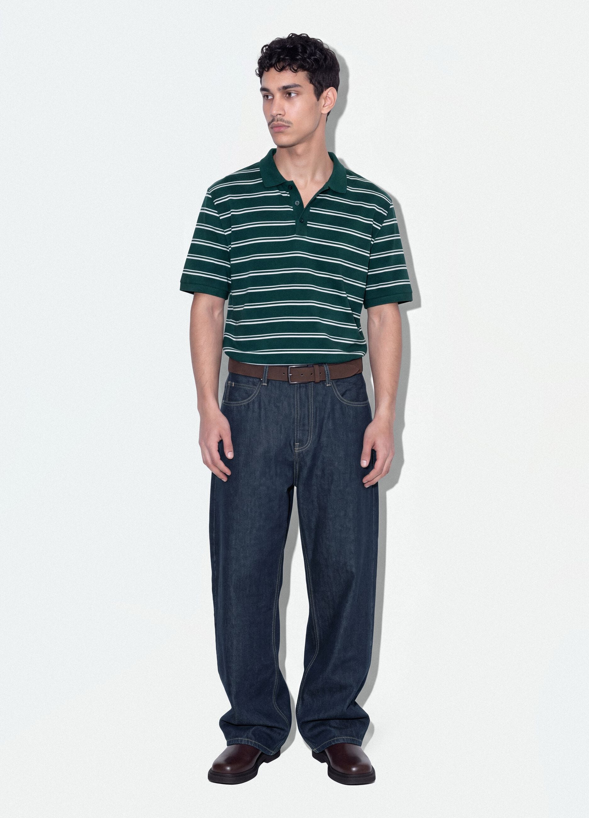 Polo verde in puro cotone a righe regular fit