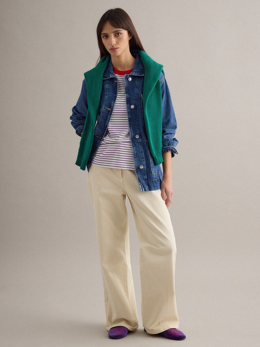 Blue denim jacket, pure cotton, regular fit with belt_2