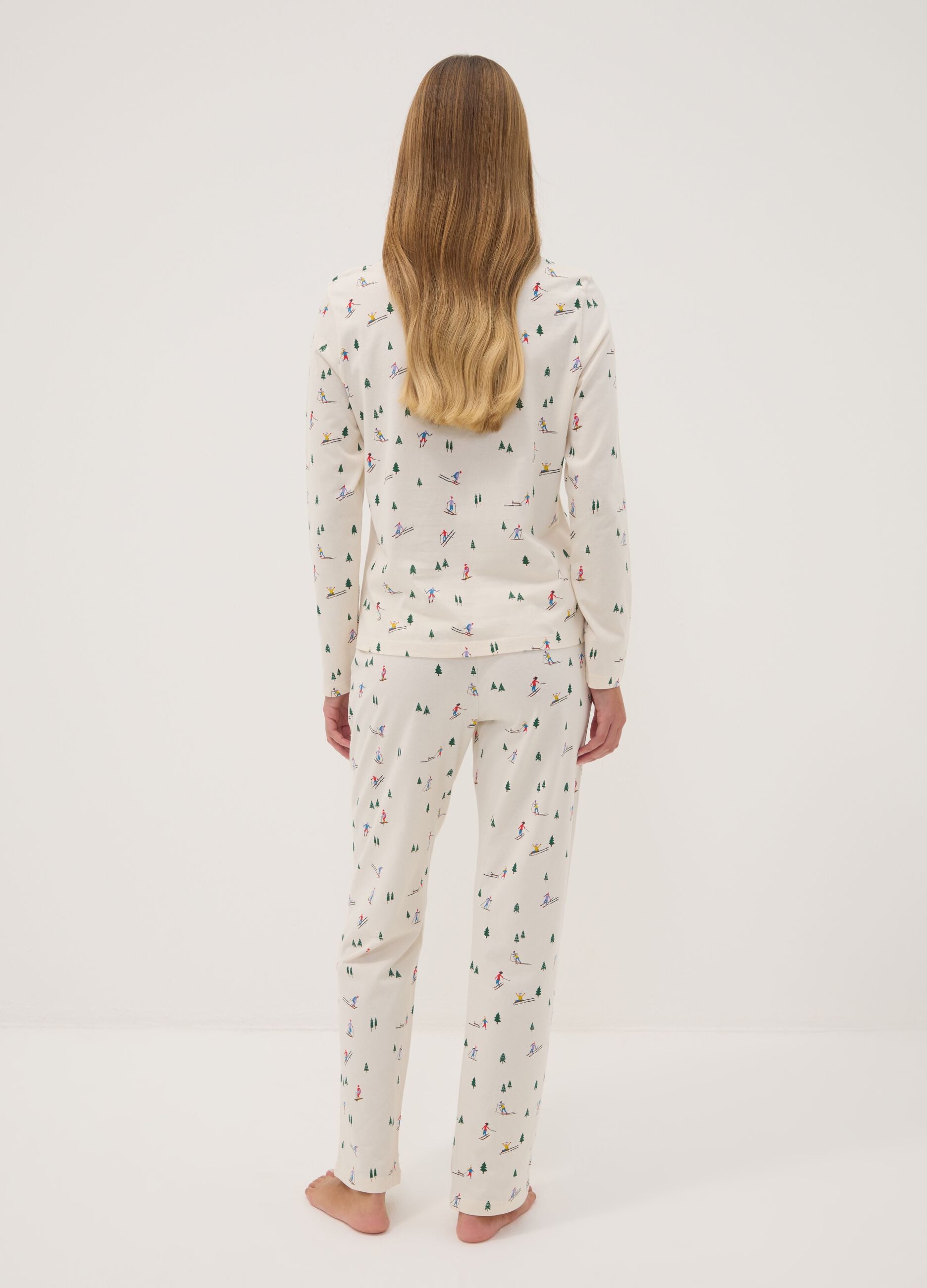 Pijama branco em jersey de algod&atilde;o puro, corte regular