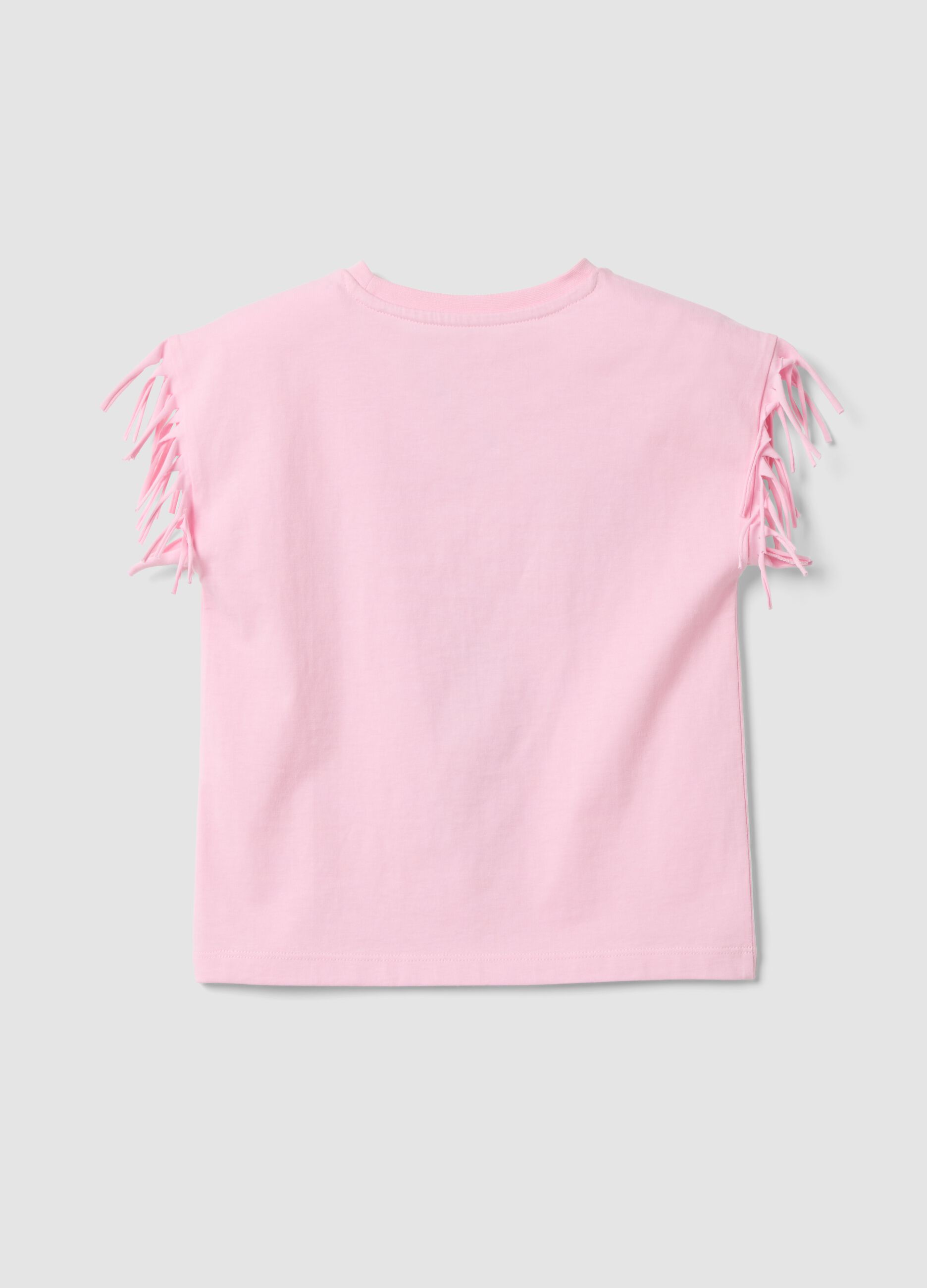 Pink pure cotton T-shirt with fringed sleeves and Toy Story print