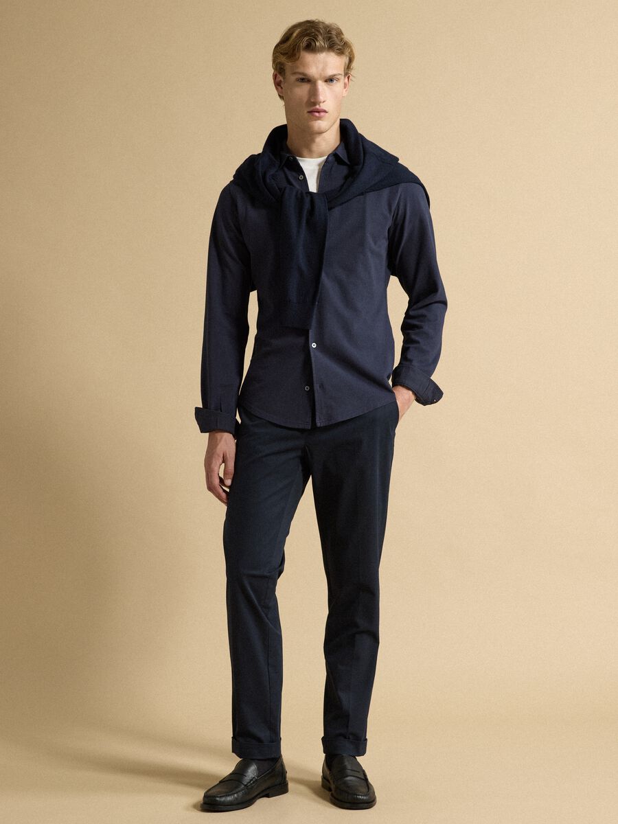 Blue long-sleeve pure cotton piqu&eacute; polo shirt, regular fit_2