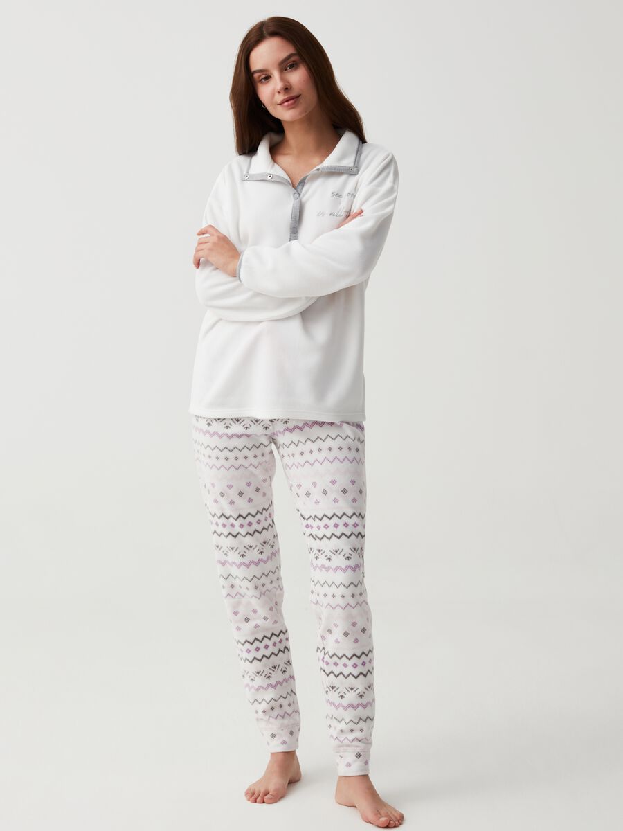 Fleece pyjama top with mock neck and buttons_1