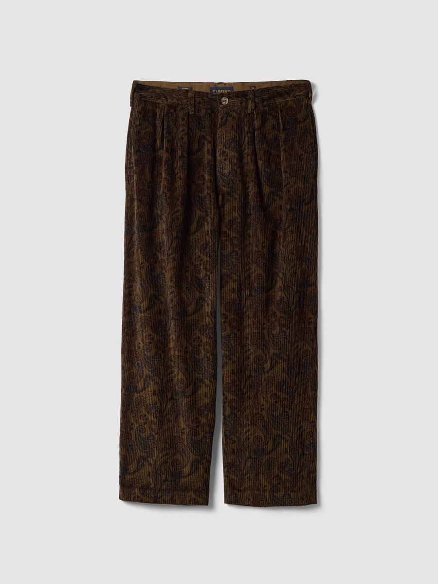 Pantaloni chino marroni in puro cotone con stampa paisley baggy fit_4