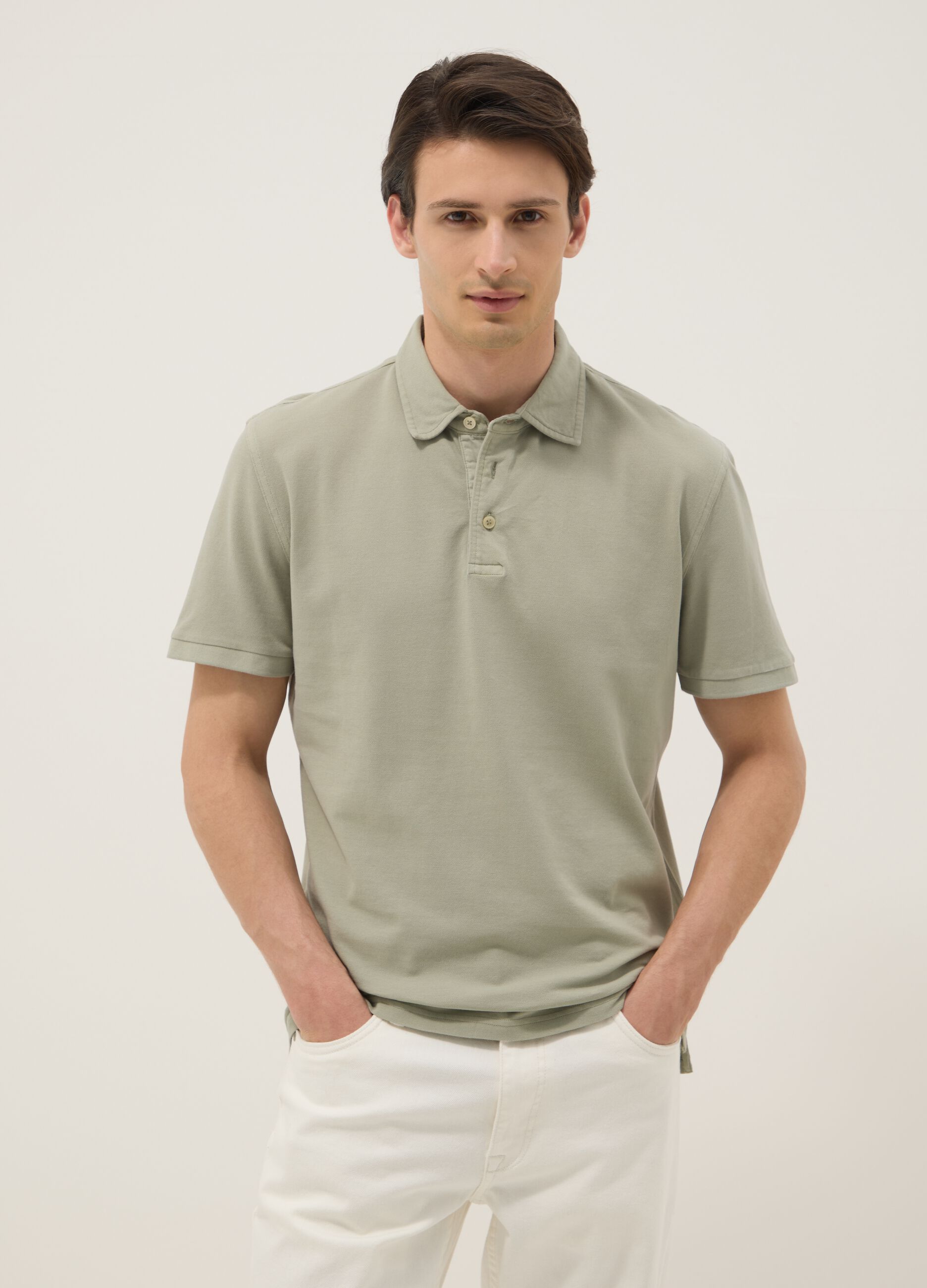 Green slim-fit short-sleeve pure cotton polo shirt
