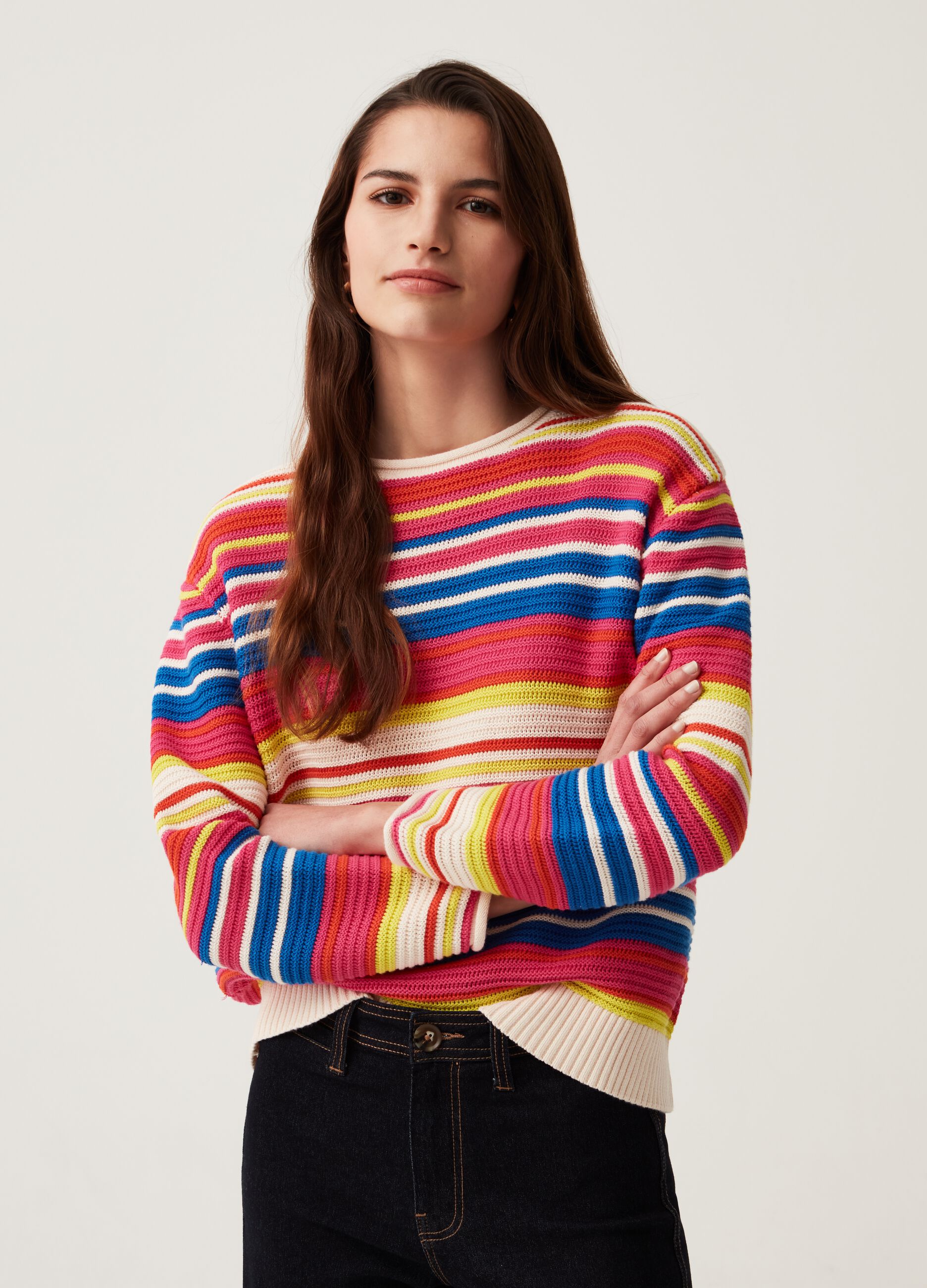 Pullover crochet a righe multicolor