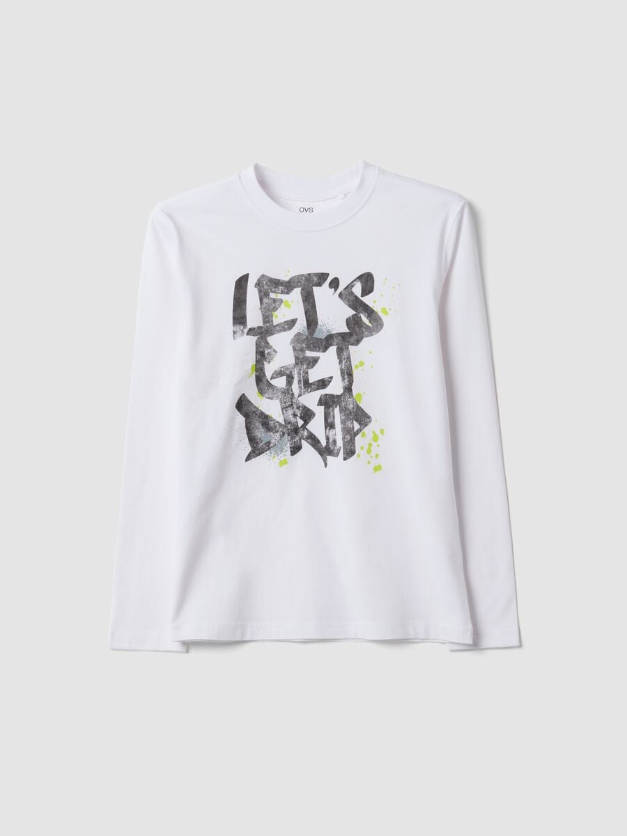 T-shirt branca em algod&atilde;o org&acirc;nico puro com frase &ldquo;Let&rsquo;s get drip&rdquo; para rapaz_0