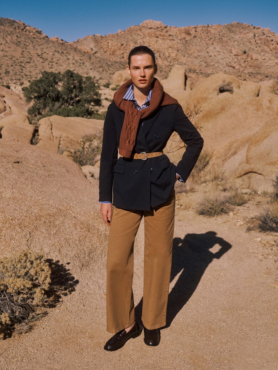 Straight Brown Stretch Cotton Chino Trousers_0