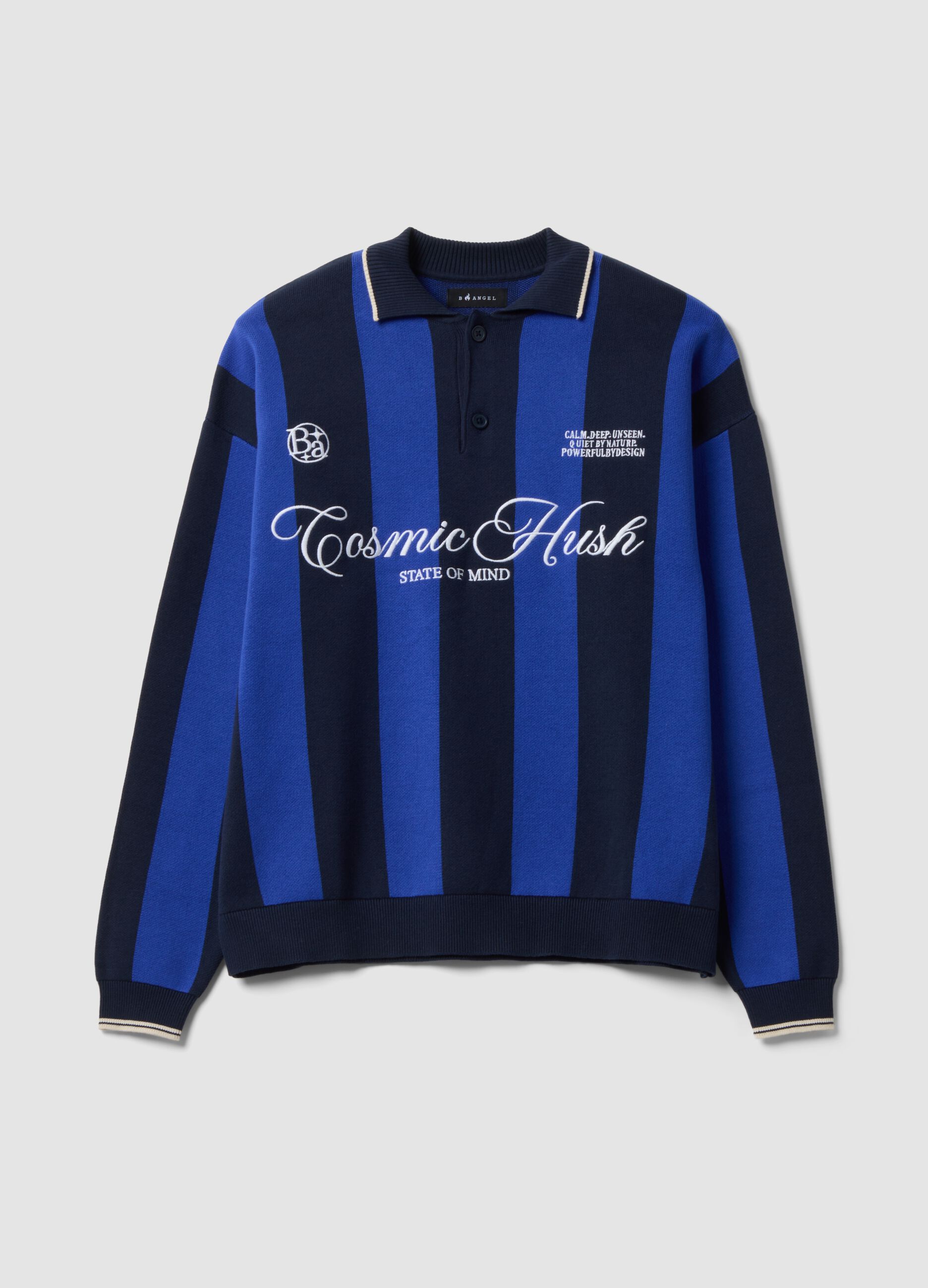 Blue and black pure cotton polo-collar top with oversized fit