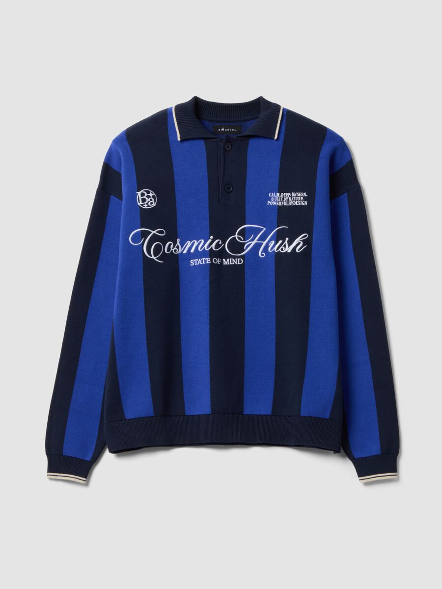 Blue and black pure cotton polo-collar top with oversized fit_0