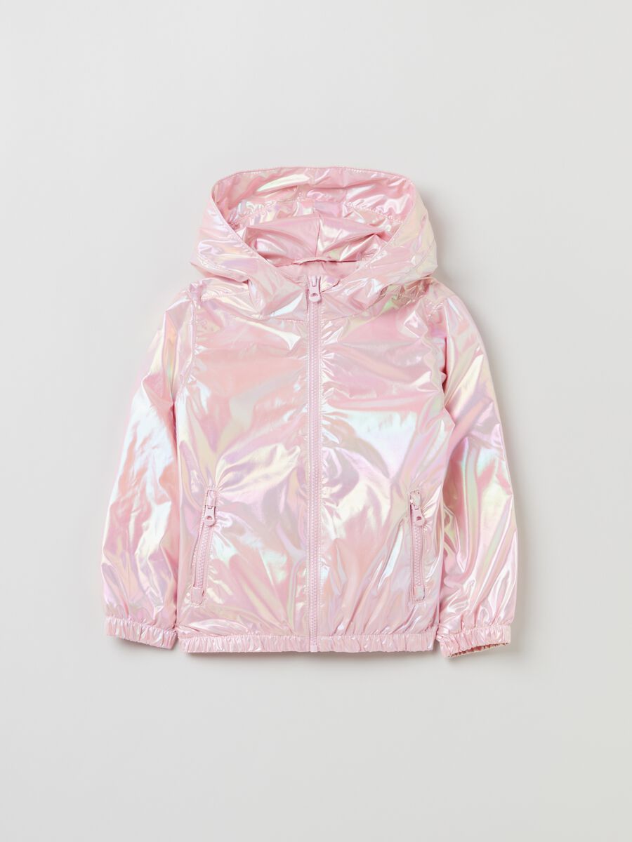 Shiny waterproof jacket with hood_0