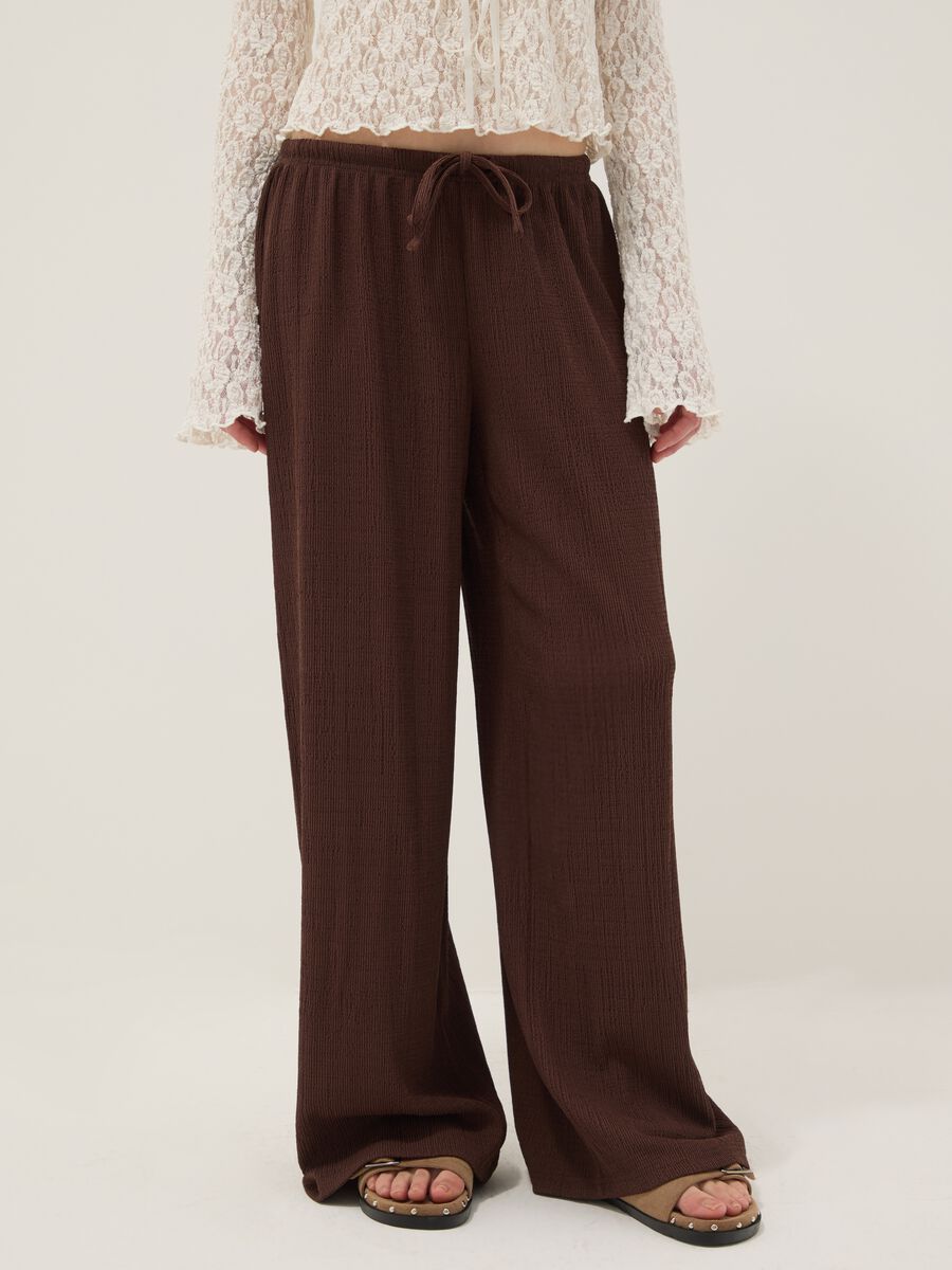 Brown Wide Leg Jogger Trousers_1