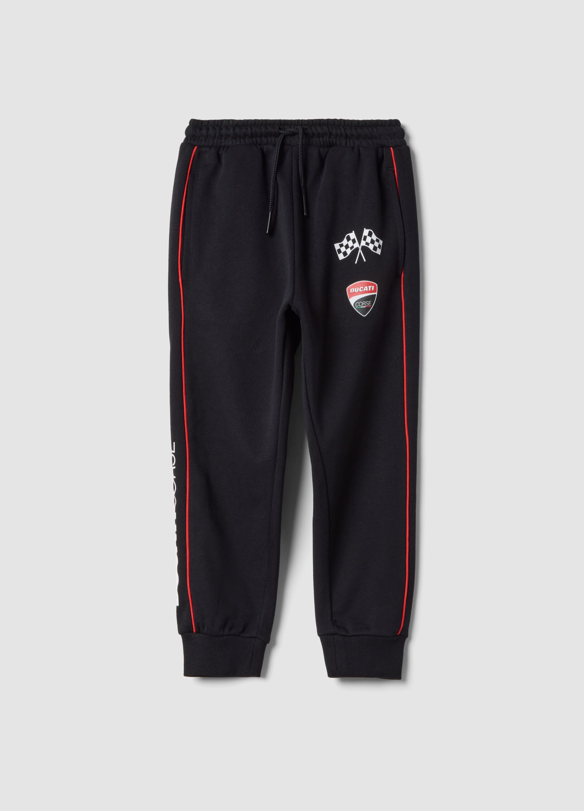 Pantaloni jogger neri in misto cotone con coulisse e logo Ducati