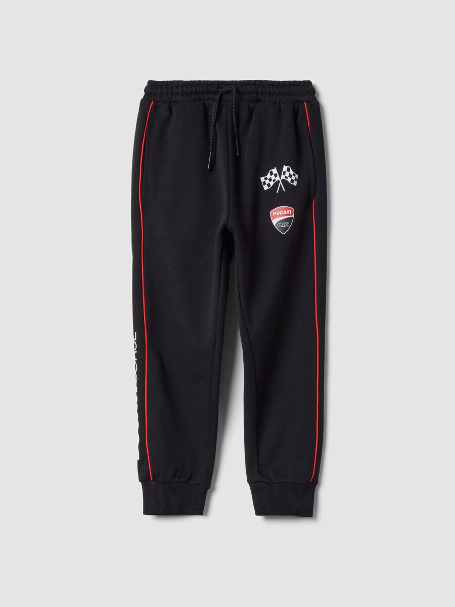 Pantaloni jogger neri in misto cotone con coulisse e logo Ducati_0