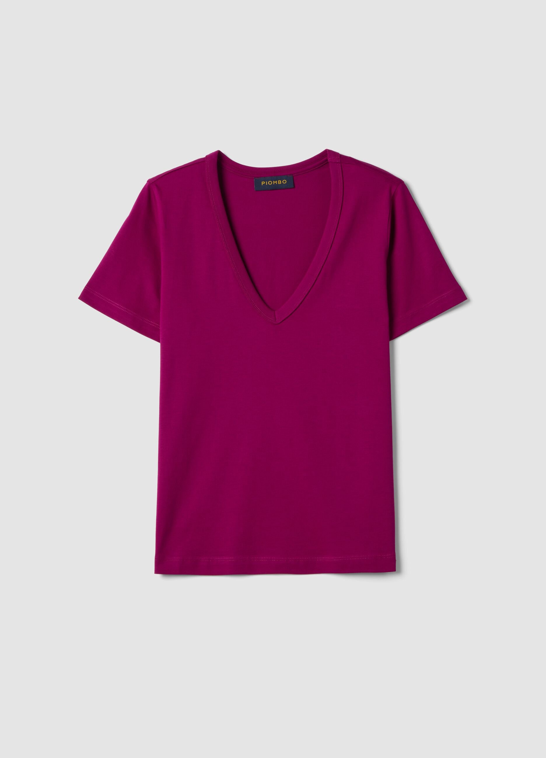 Purple pure cotton V-neck T-shirt regular fit