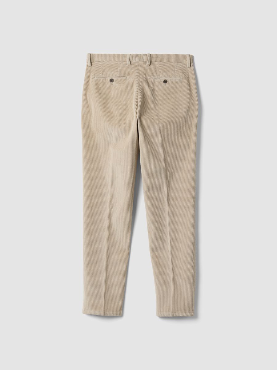 Pantaloni beige in cotone elasticizzato a coste_6