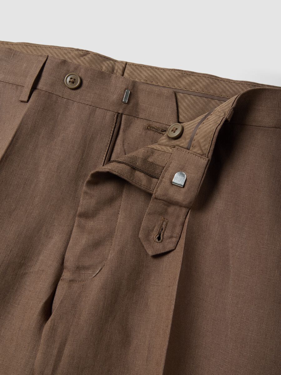 Brown pure linen slim-fit trousers_5