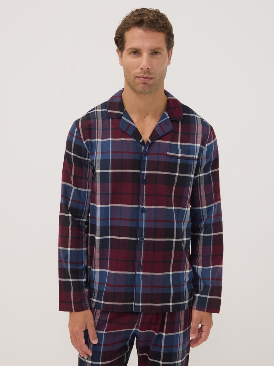 Pigiama rosso e blu in flanella di puro cotone organico regular fit_1