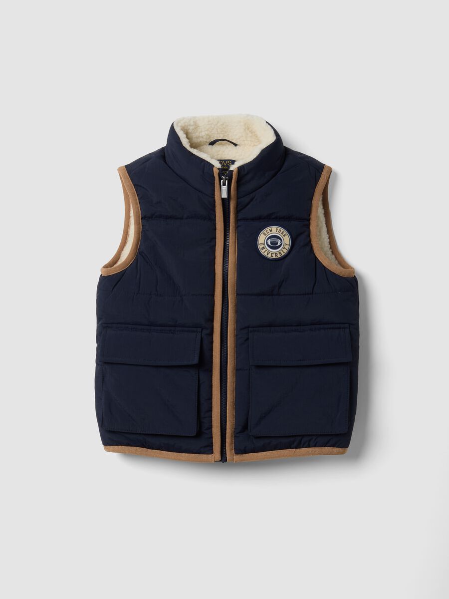 Blue padded gilet with zip and contrast trims_0