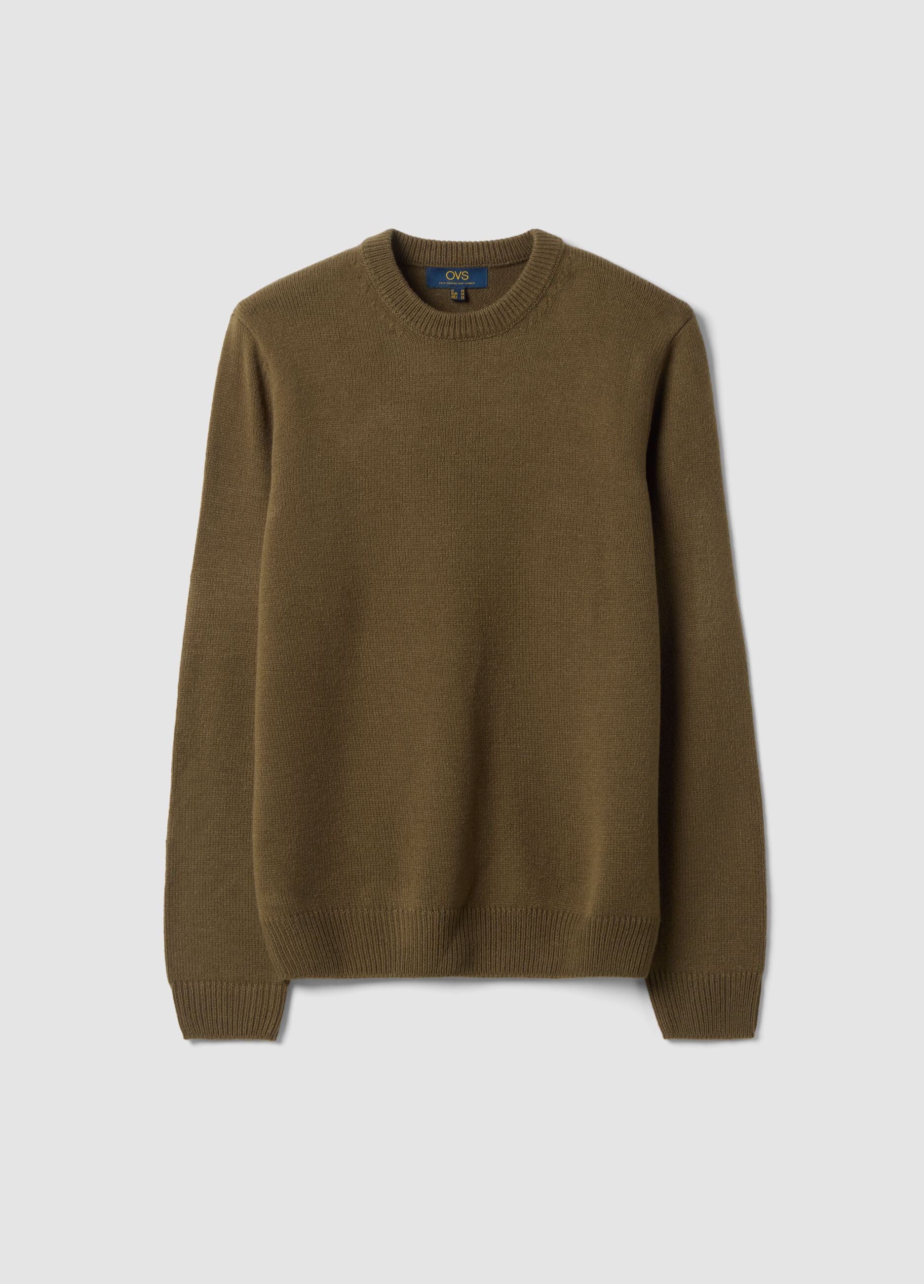 Olive green crew-neck jumper in jersey knit, regular fit
