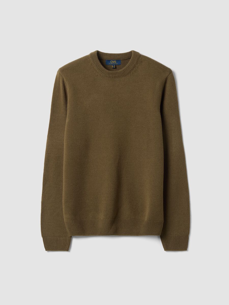 Olive green crew-neck jumper in jersey knit, regular fit_0