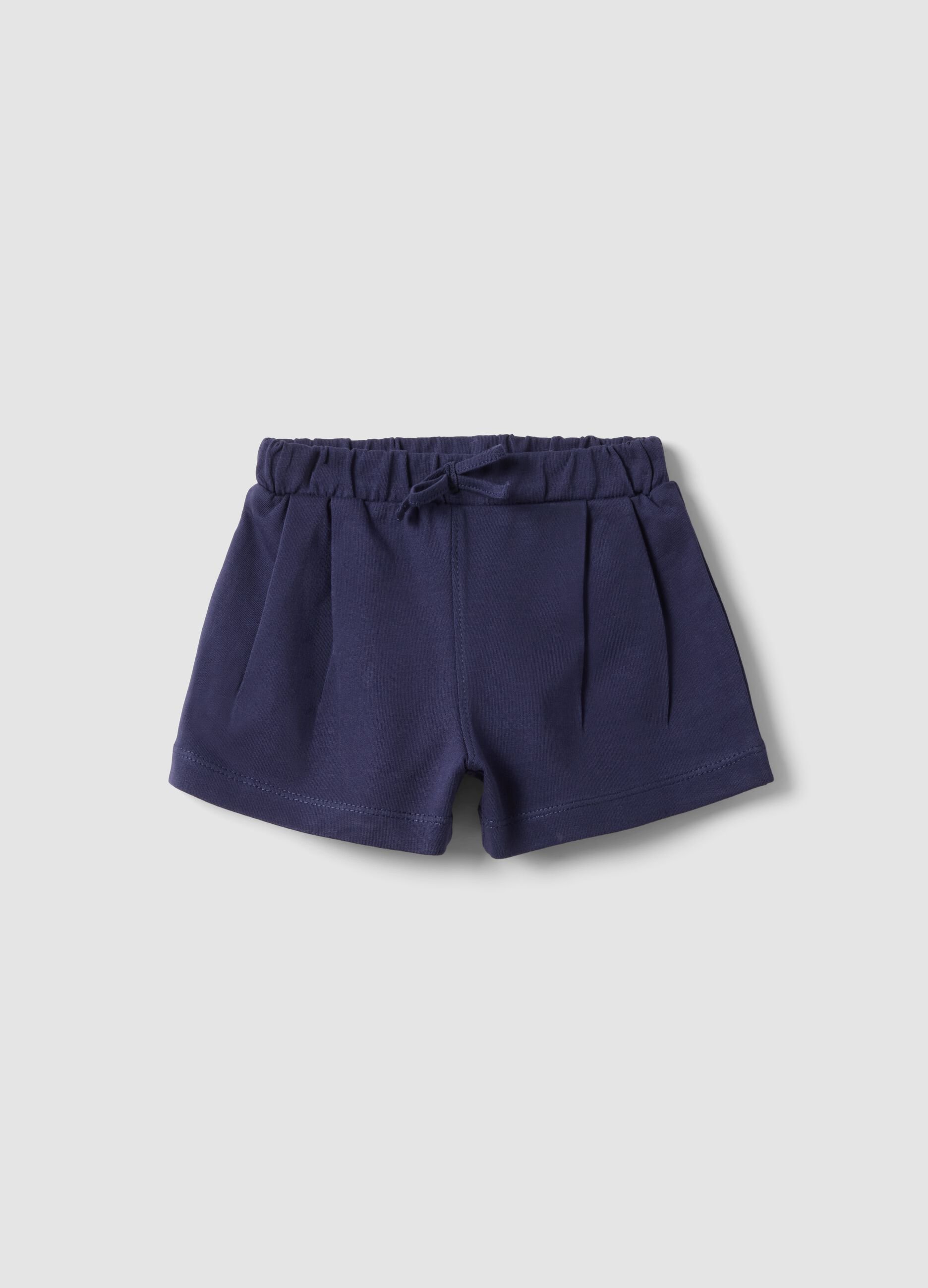 Regular fit blue pure cotton shorts for girls with bow