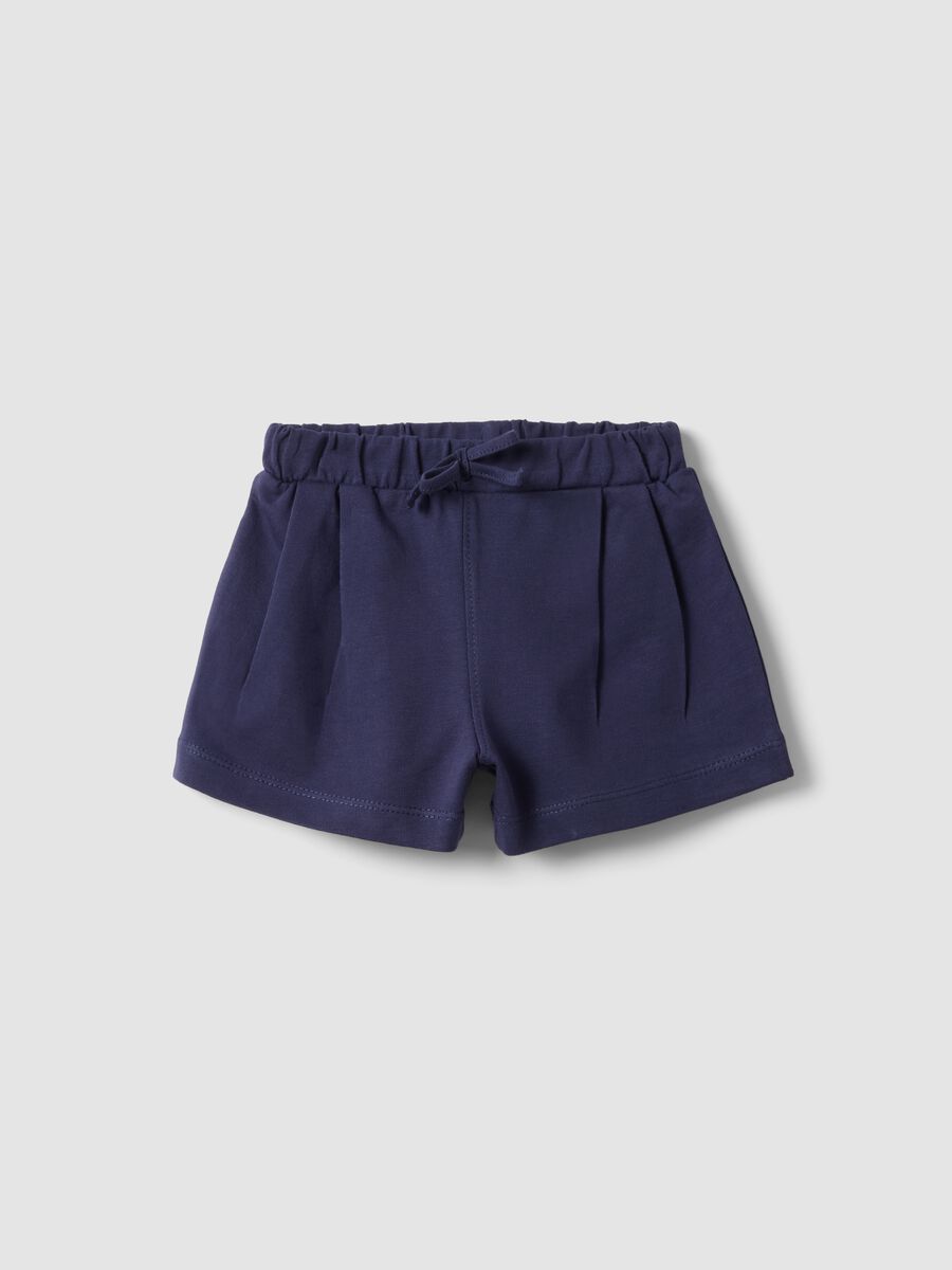 Regular fit blue pure cotton shorts for girls with bow_0