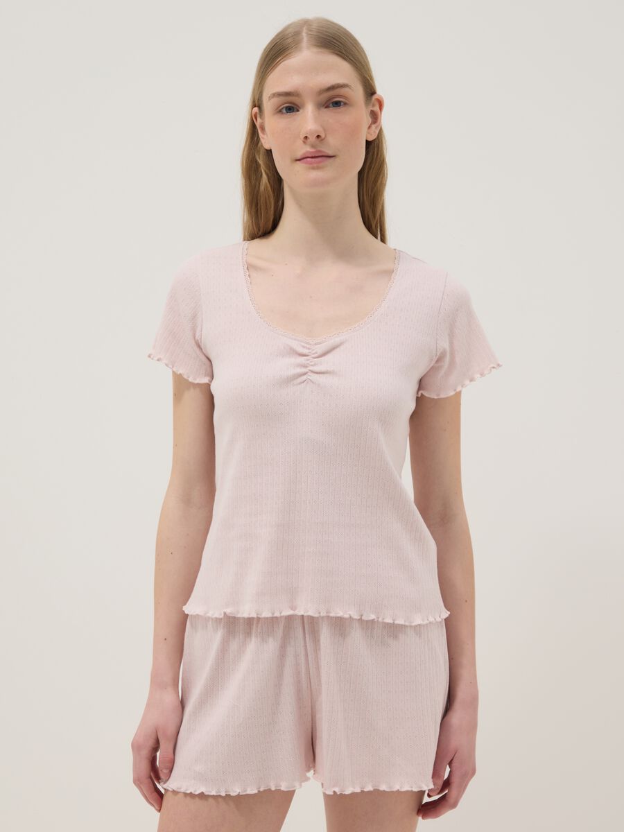 Pink pure cotton pyjama regular fit with ruched details_1