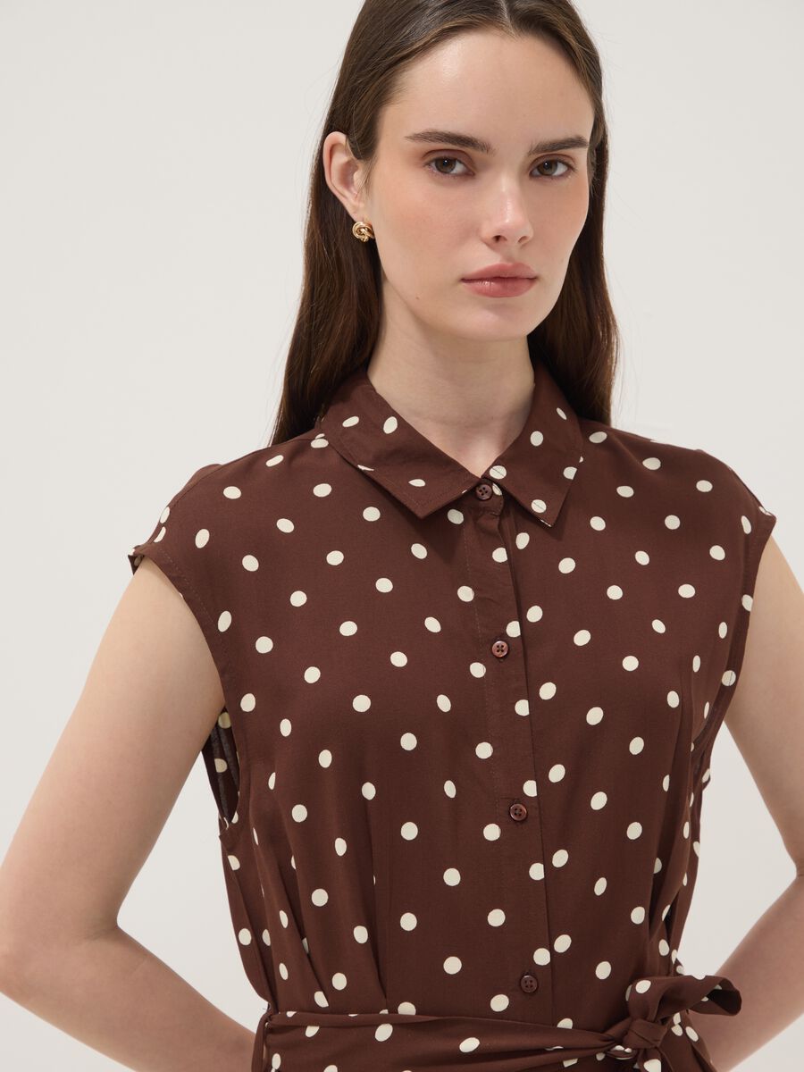 Brown midi dress in pure viscose with polka dots, regular fit_2